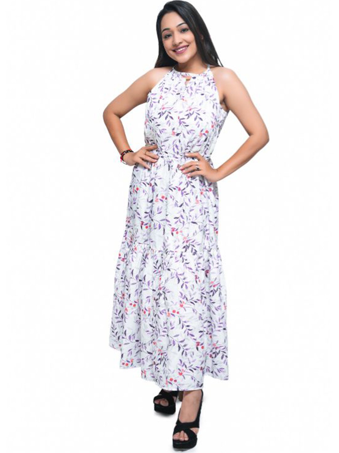 

La Aimee Women Floral Printed Fit and Flare Maxi Dress, Lavender