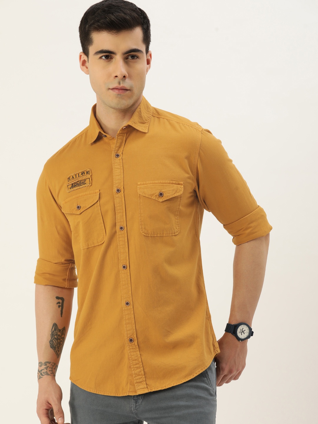 

IVOC Men Embroidered Regular Fit Casual Shirt, Mustard
