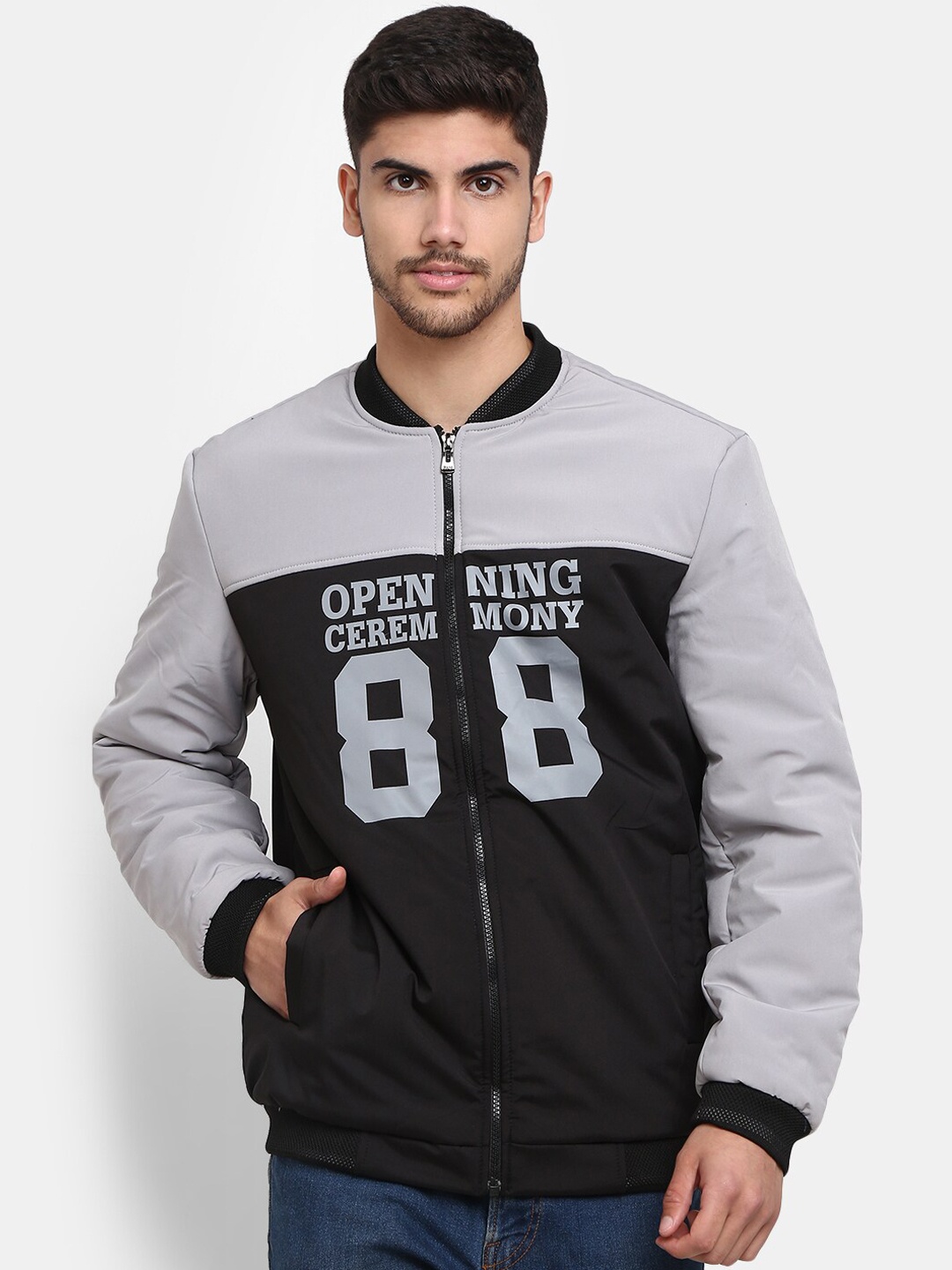 

V-Mart Men Typography Lightweight Outdoor Cotton Bomber Jacket, Grey