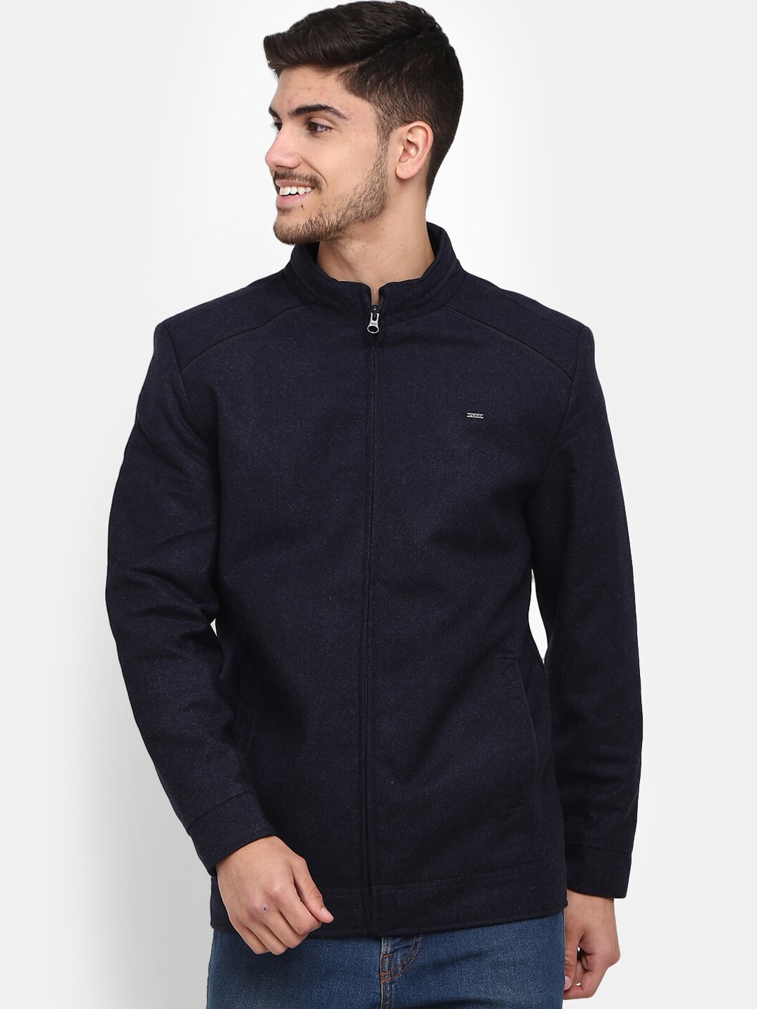 

V-Mart Men Cotton Lightweight Longline Outdoor Bomber Jacket, Navy blue