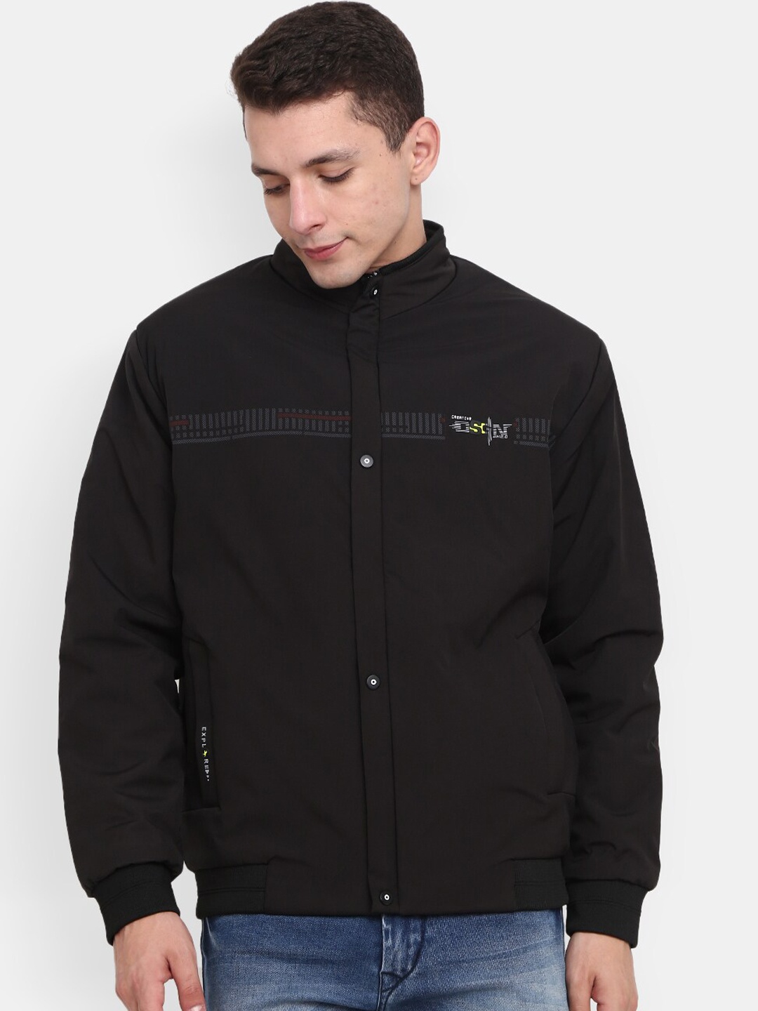 

V-Mart Men Cotton Lightweight Bomber Jacket, Black