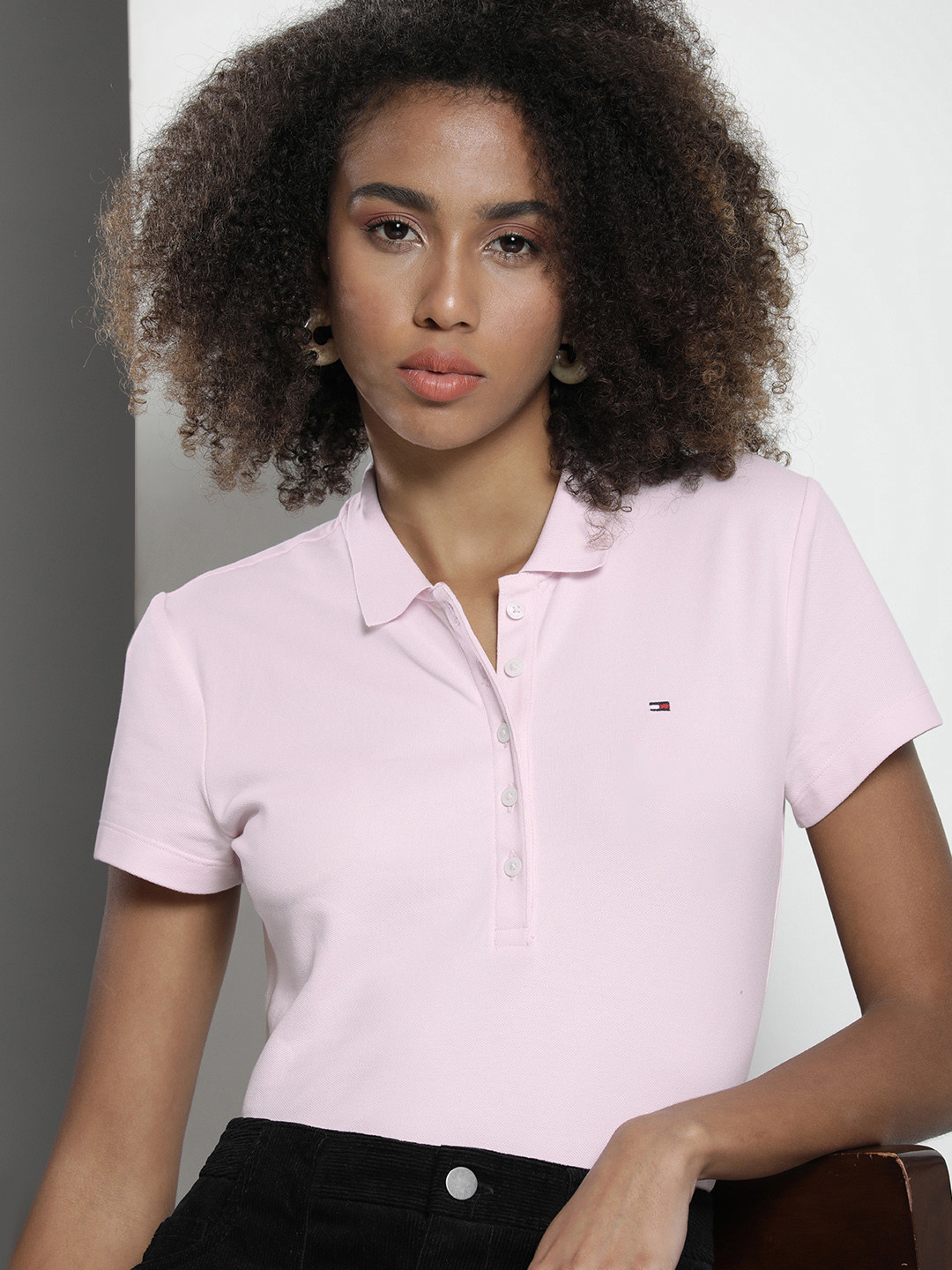

Tommy Hilfiger Women Polo Collar Slim Fit T-shirt, Pink