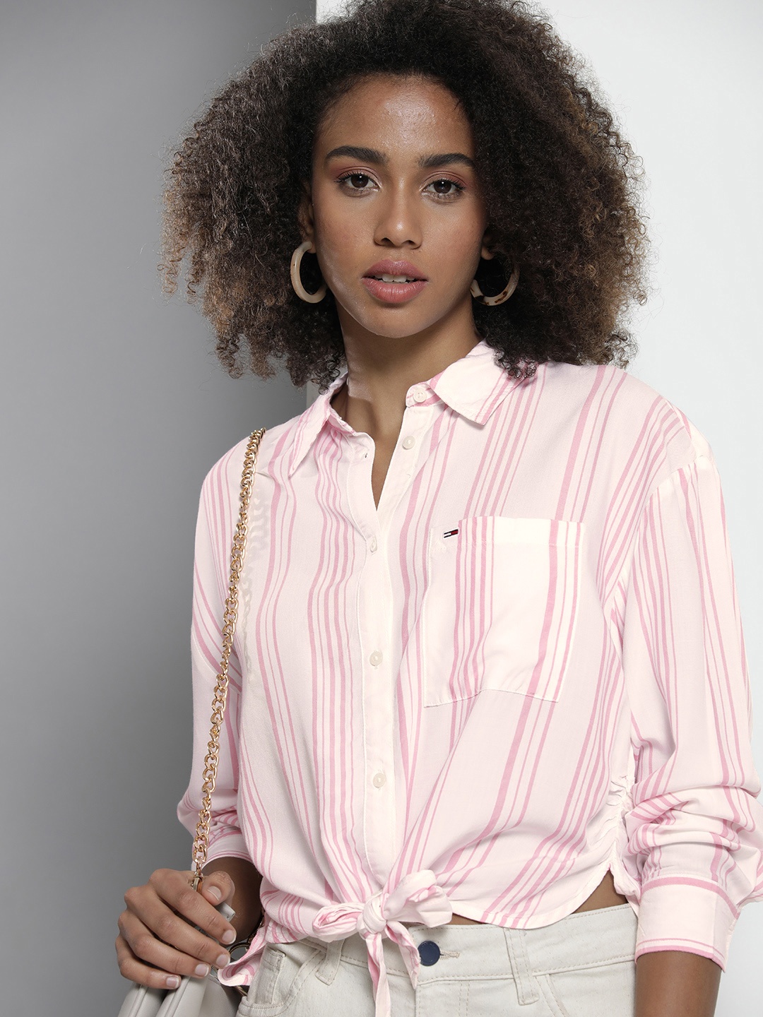 

Tommy Hilfiger Women Striped Casual Shirt With Tie-Up Detail, White