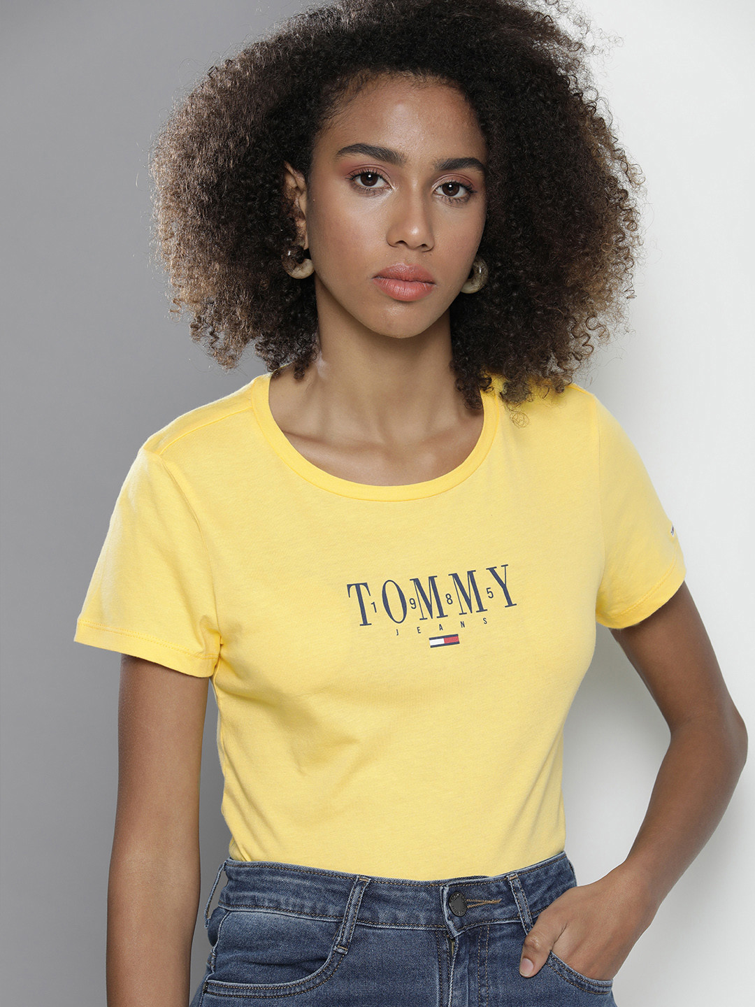 

Tommy Hilfiger Women Brand Logo Printed Organic Cotton Slim Fit T-shirt, Yellow