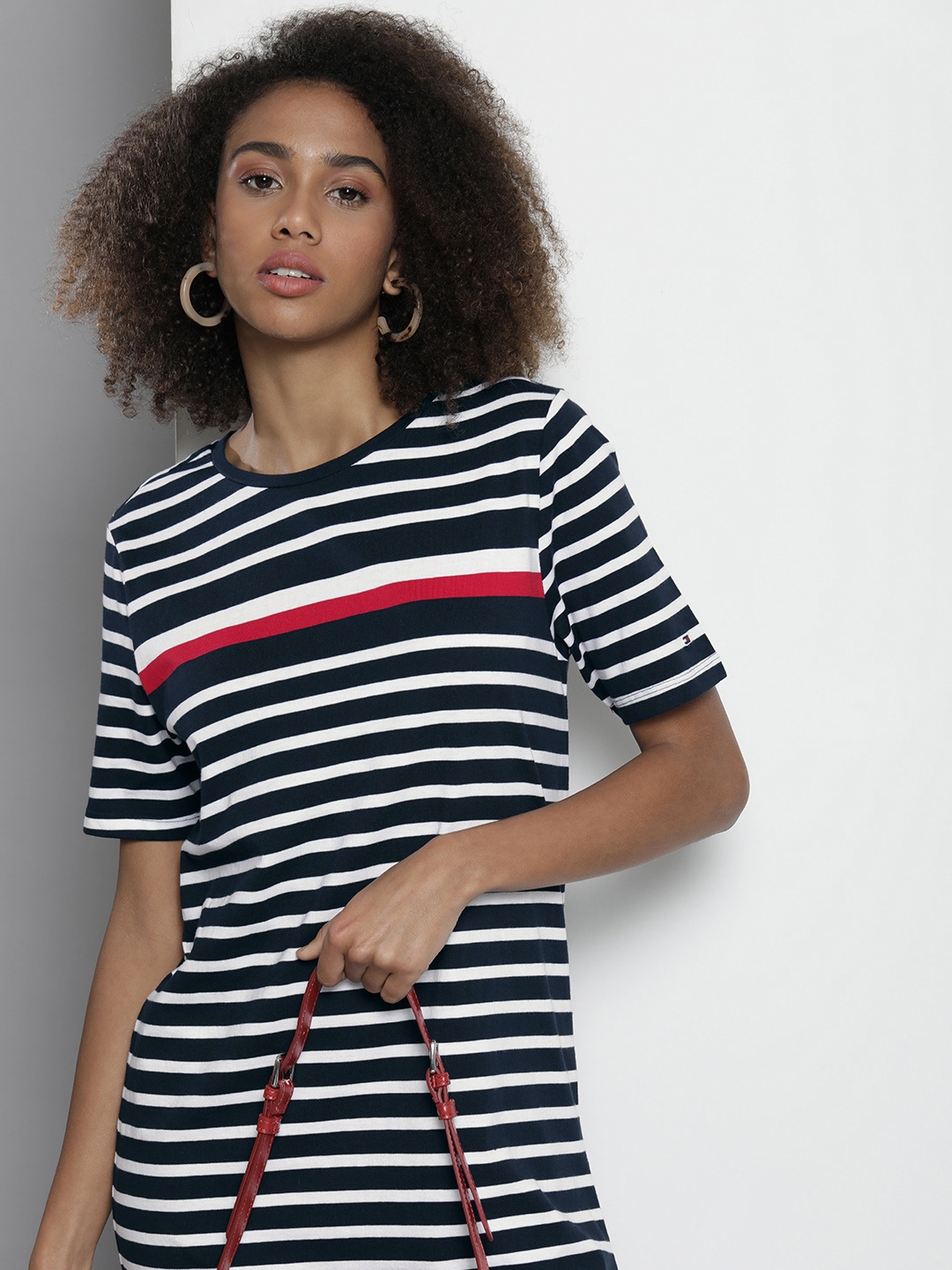 

Tommy Hilfiger Striped Pure Cotton T-shirt Dress, Navy blue