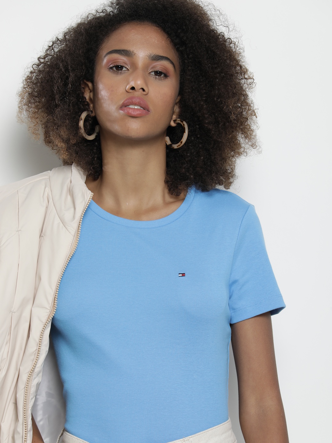 

Tommy Hilfiger Women Solid Pure Cotton T-shirt, Blue