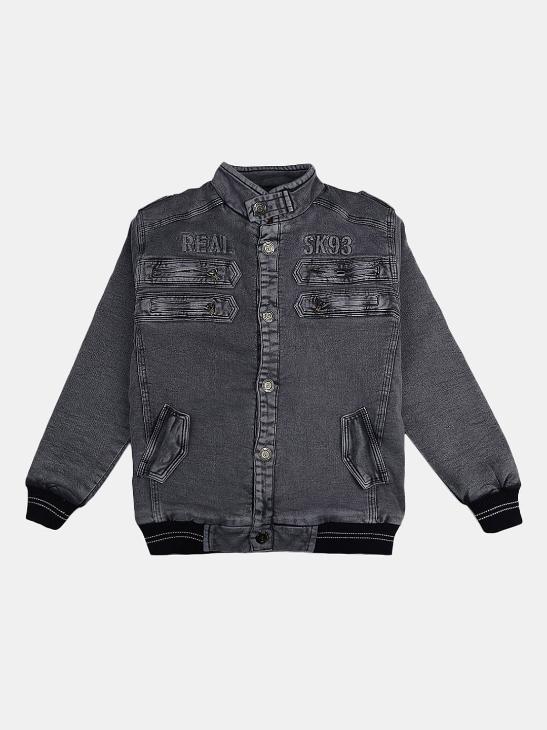 

V-Mart Kids Boys Cotton Lightweight Outdoor Bomber with Patchwork Jacket, Black