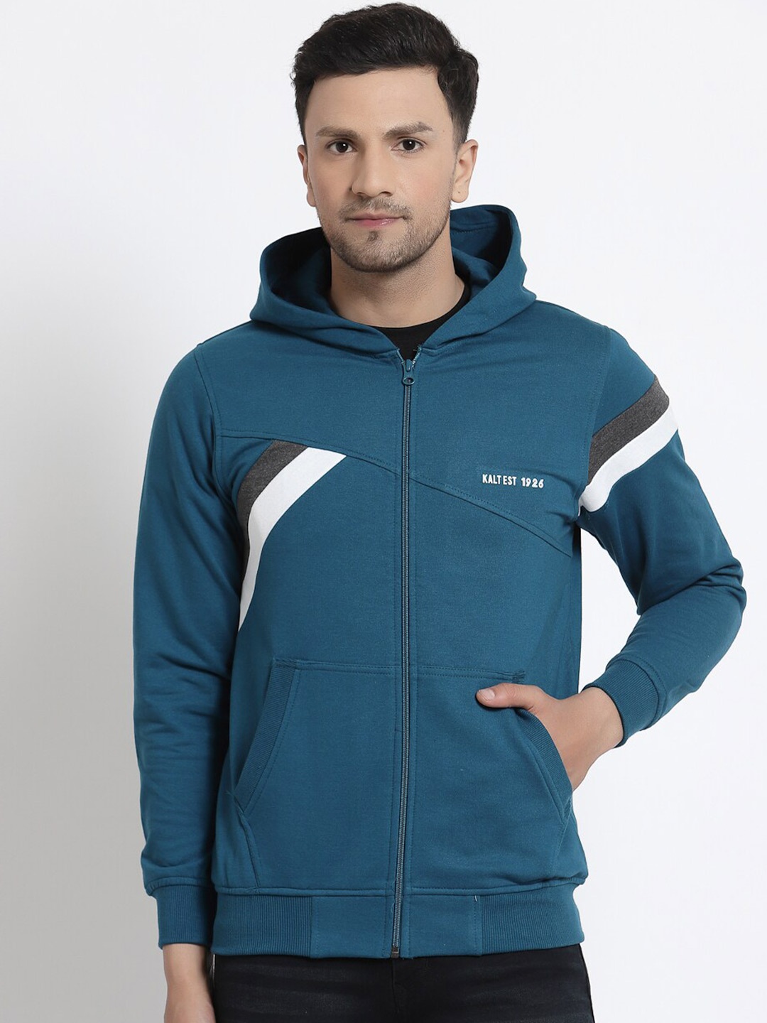 

Kalt Hooded Front-Open Sweatshirt, Teal