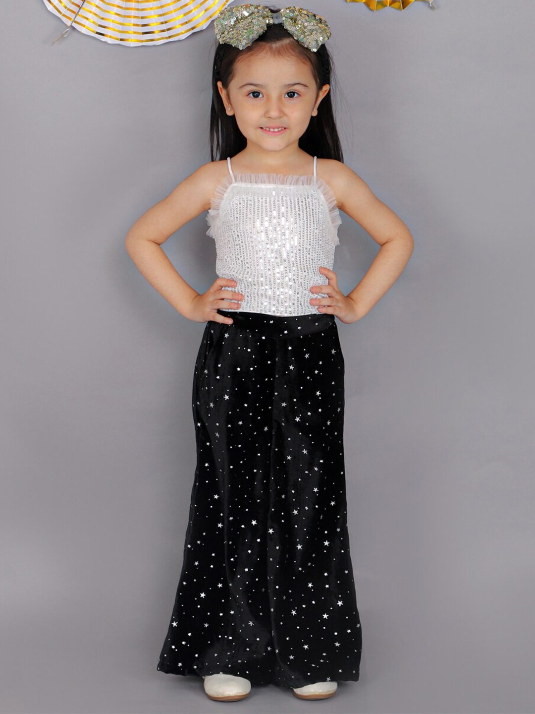 

LIL DRAMA Girls Embellished Top with Palazzos, White