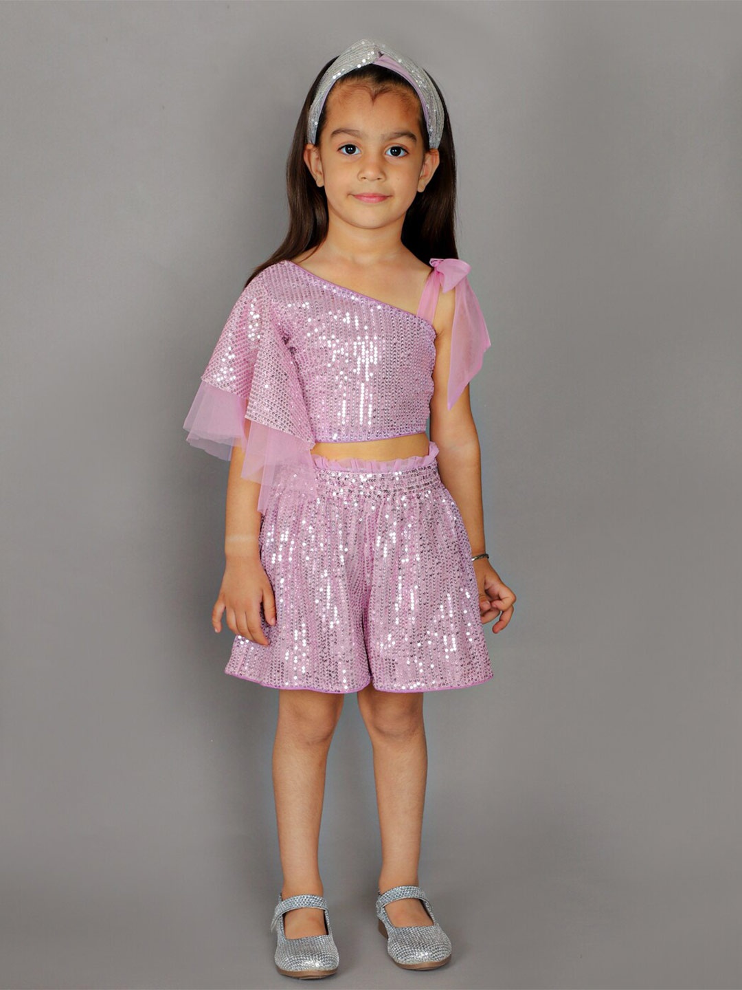 

LIL DRAMA Girls Embellished Top with Shorts, Lavender