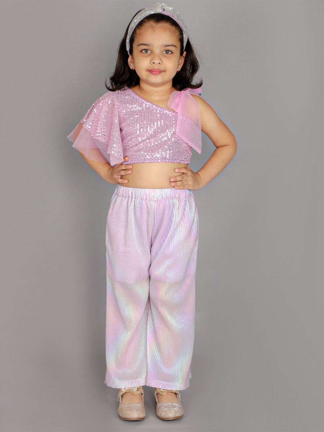 

LIL DRAMA Girls Embellished Top with Palazzos, Lavender