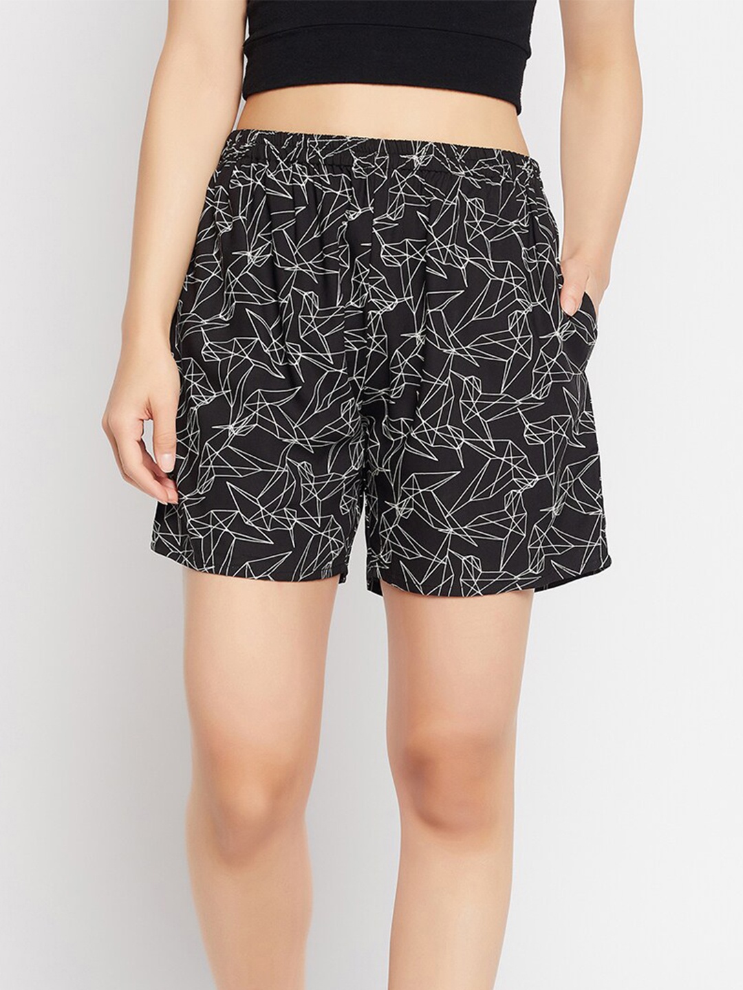 

Clovia Women Printed Lounge Shorts, Black