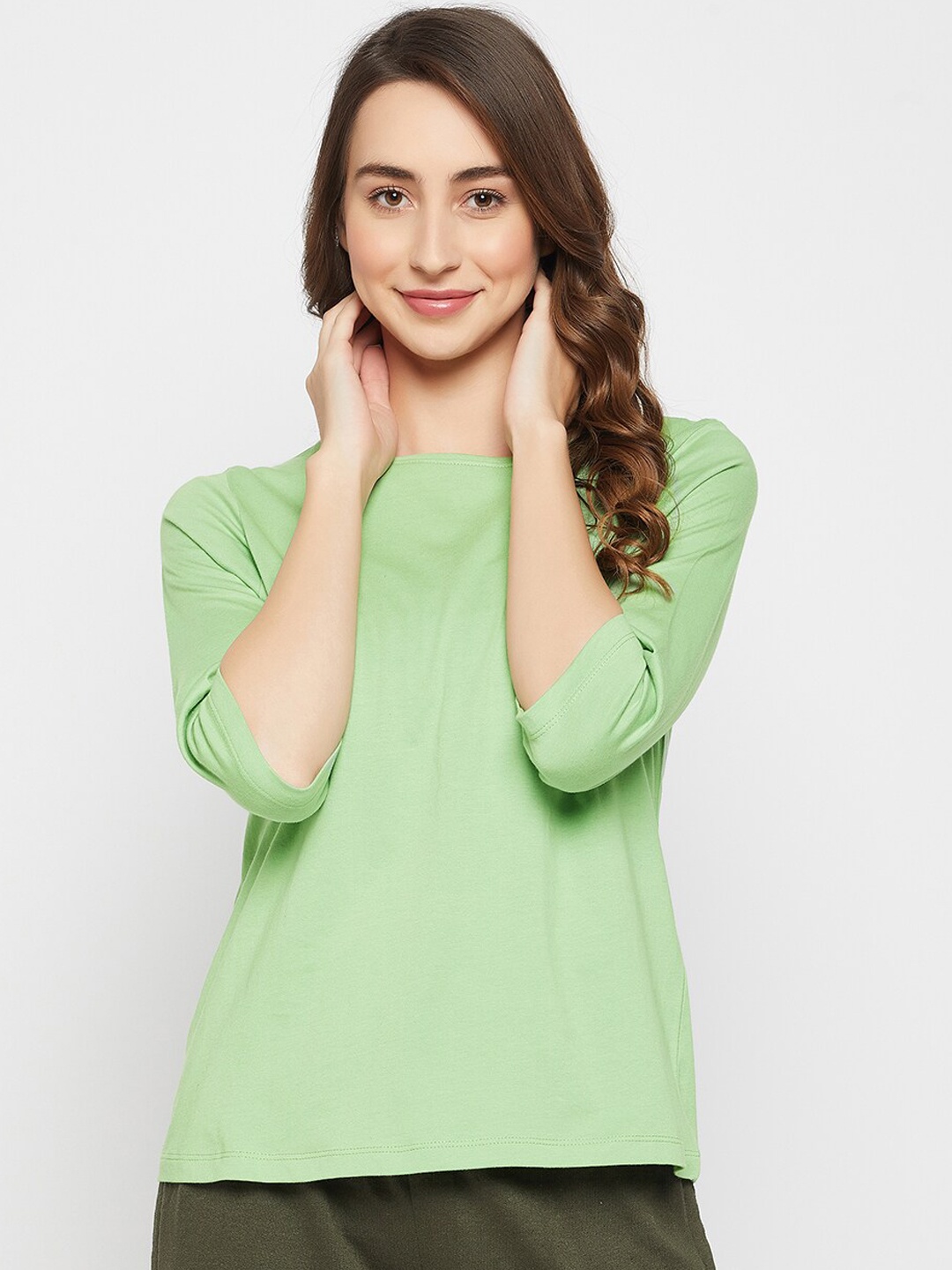 

Clovia Women Pure Cotton Lounge T-shirt, Green