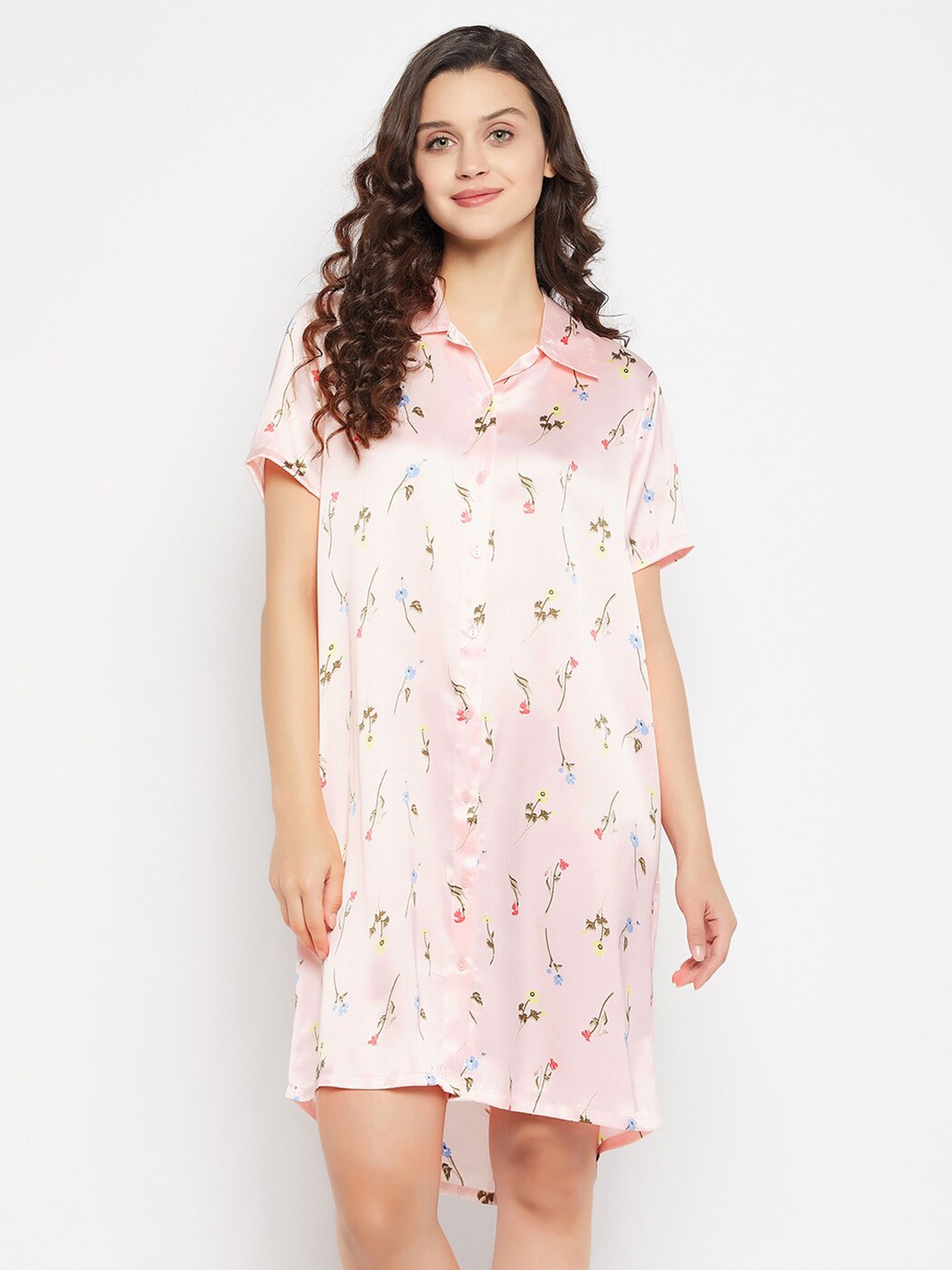 

Clovia Women Printed Satin Nightdress, Pink