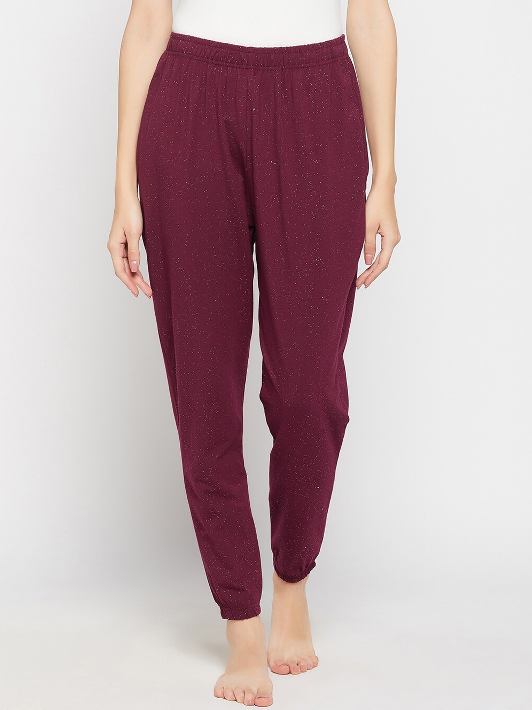 

Clovia Splatter Print 100% Cotton Lounge Joggers, Maroon