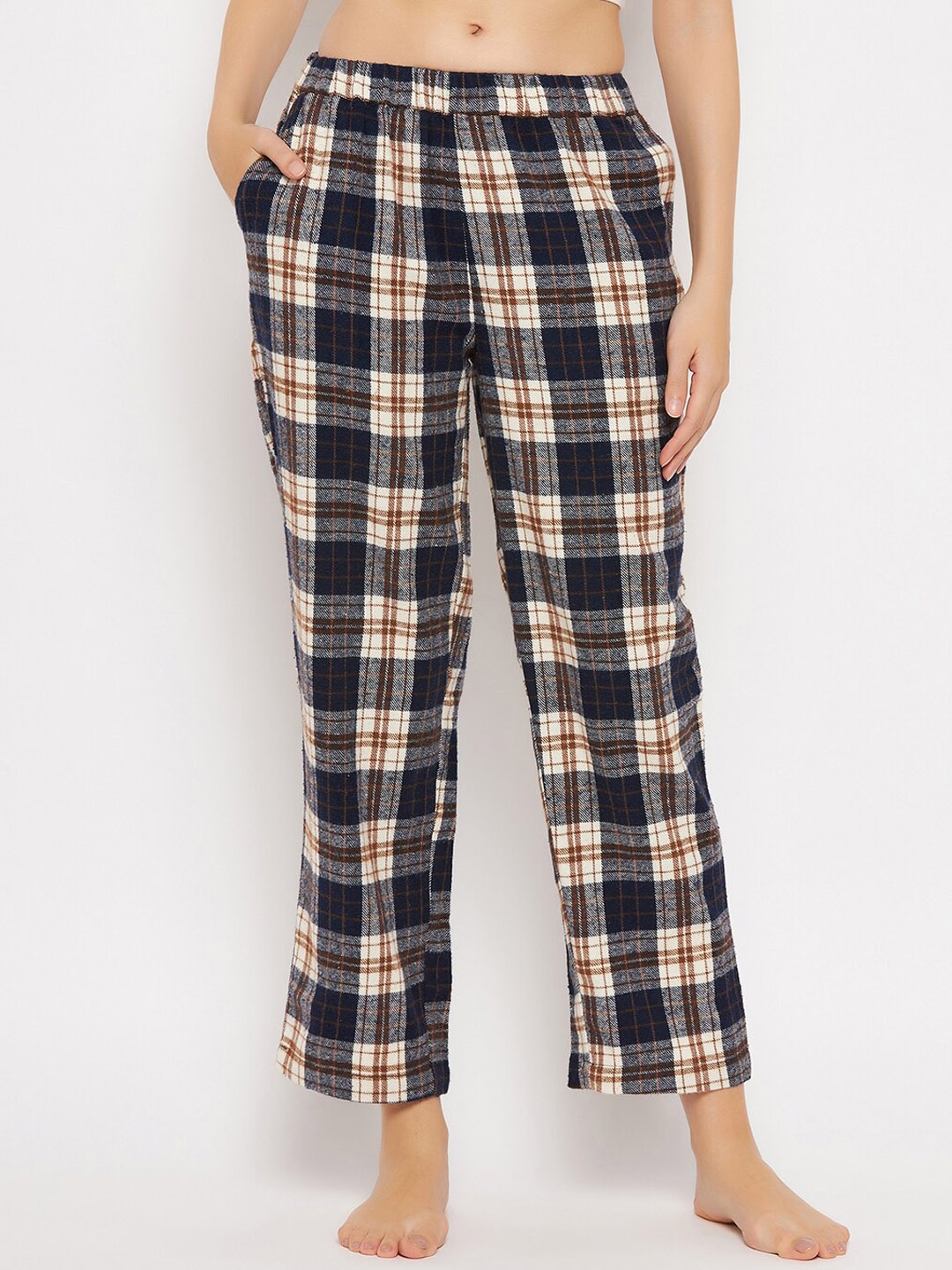 

Clovia Women Checked Lounge Pants, Blue