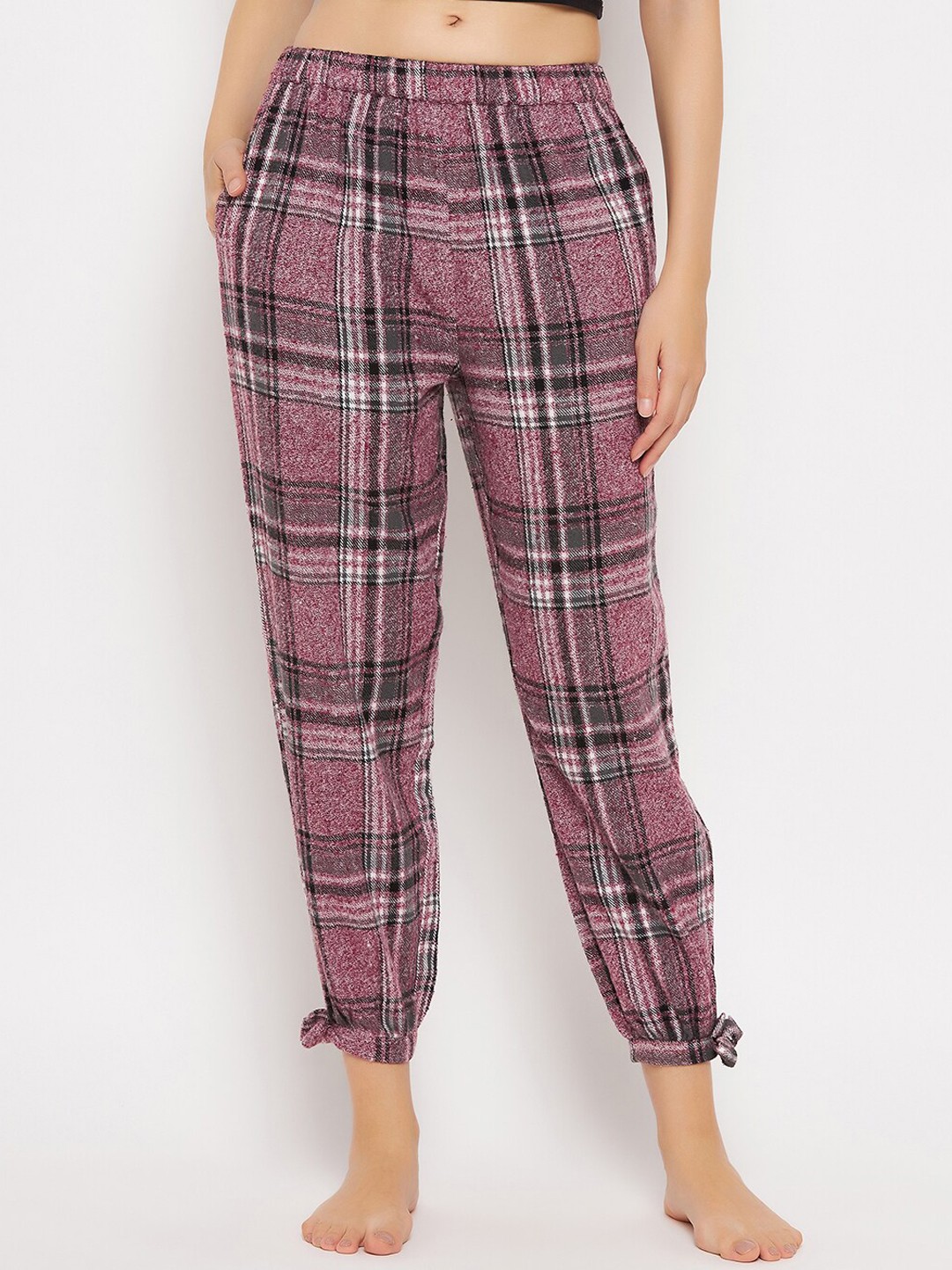 

Clovia Women Classic Checked Lounge Pants, Maroon