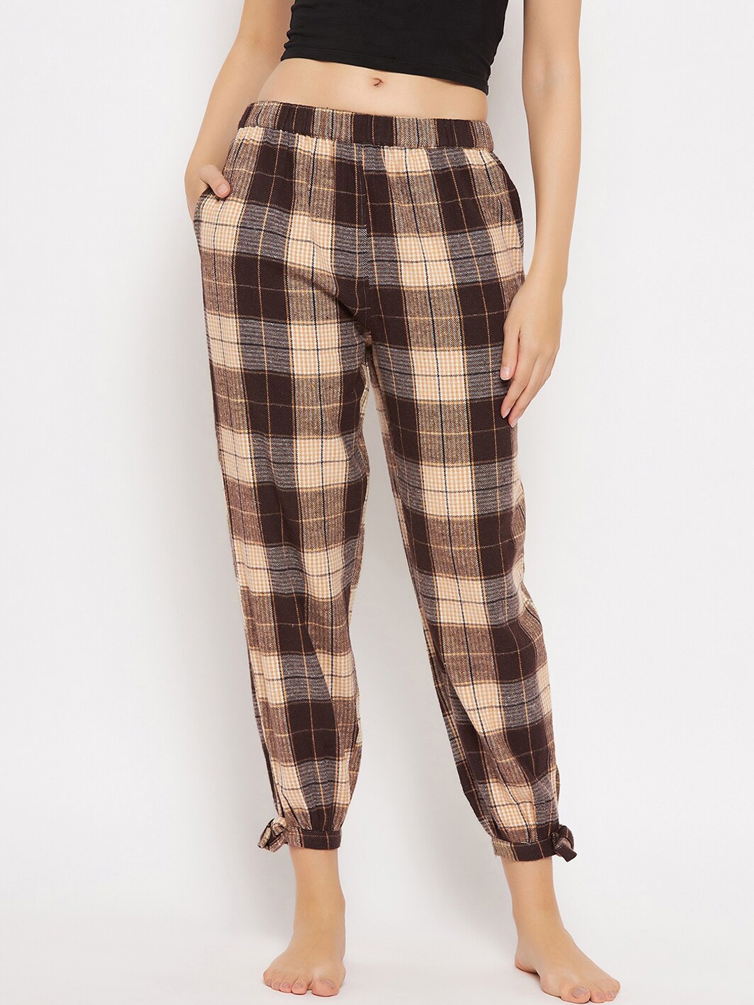 

Clovia Women Checked Lounge Pants, Brown