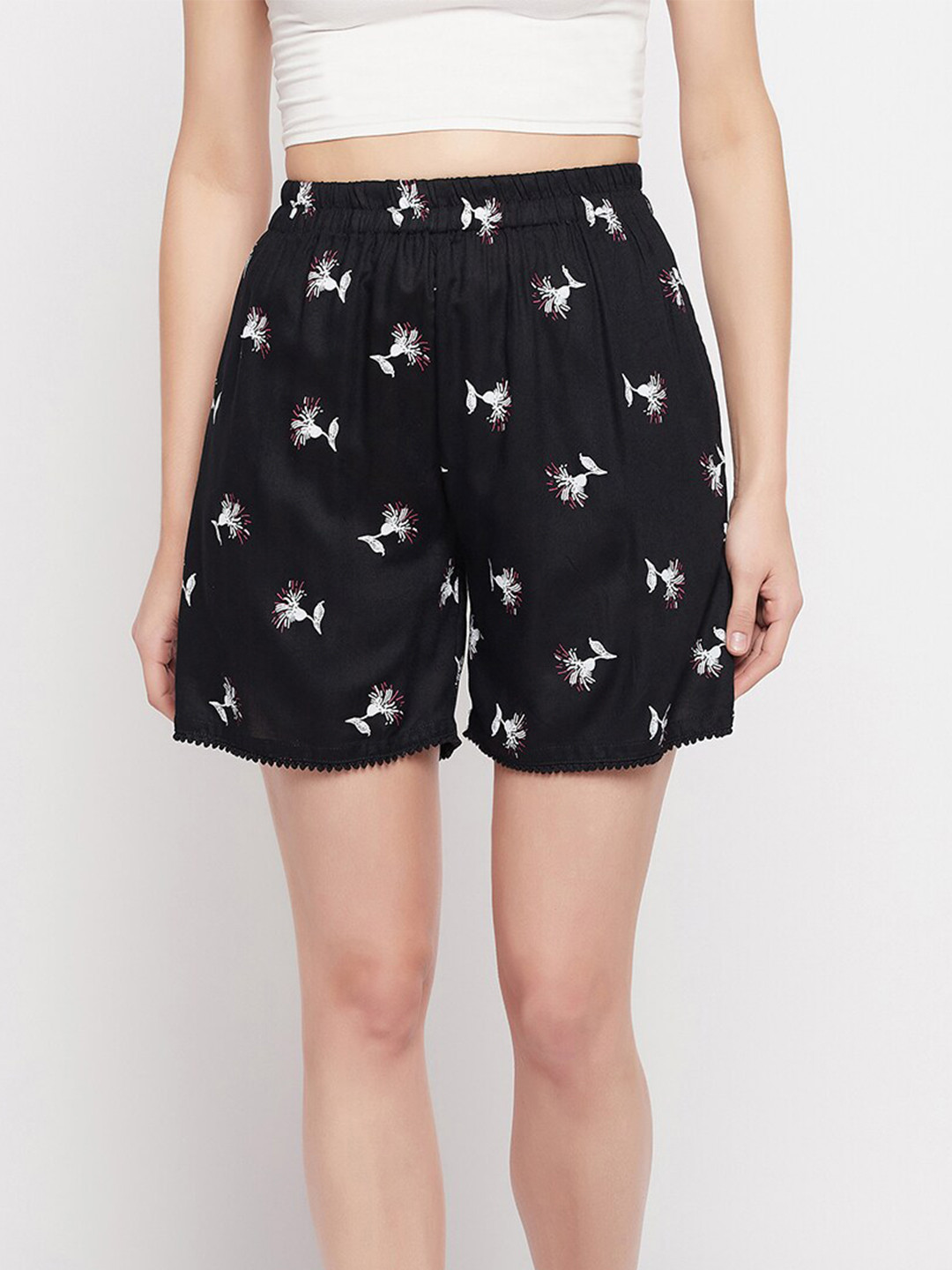 

Clovia Women Printed Lounge Shorts, Black