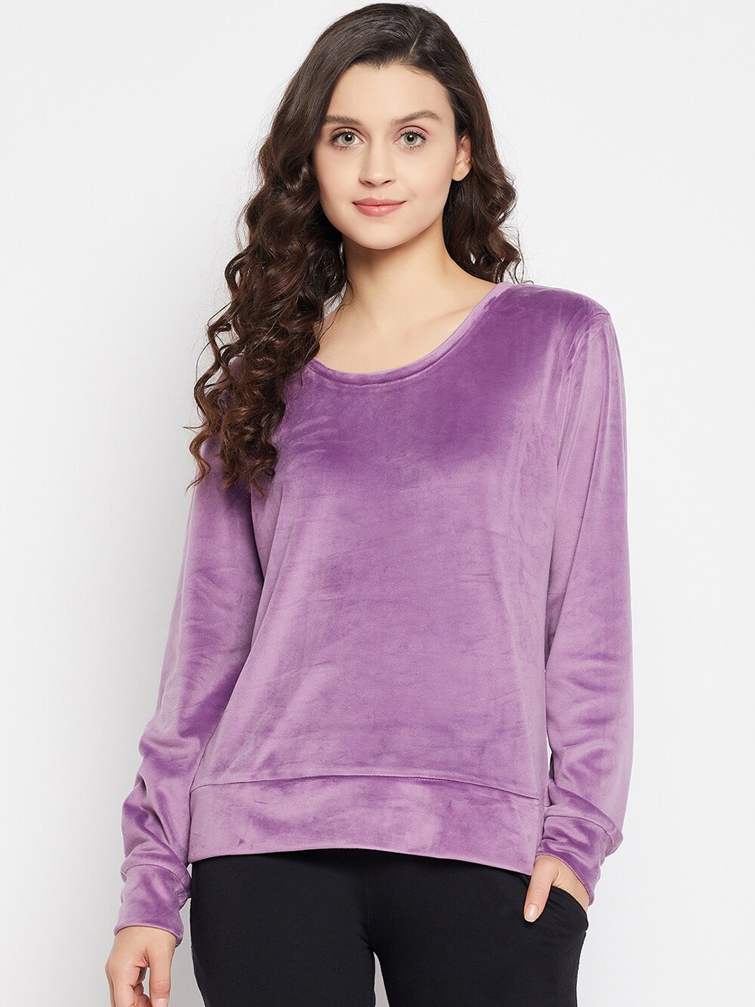 

Clovia Chic Basic Velour Lounge Sweatshirt, Purple