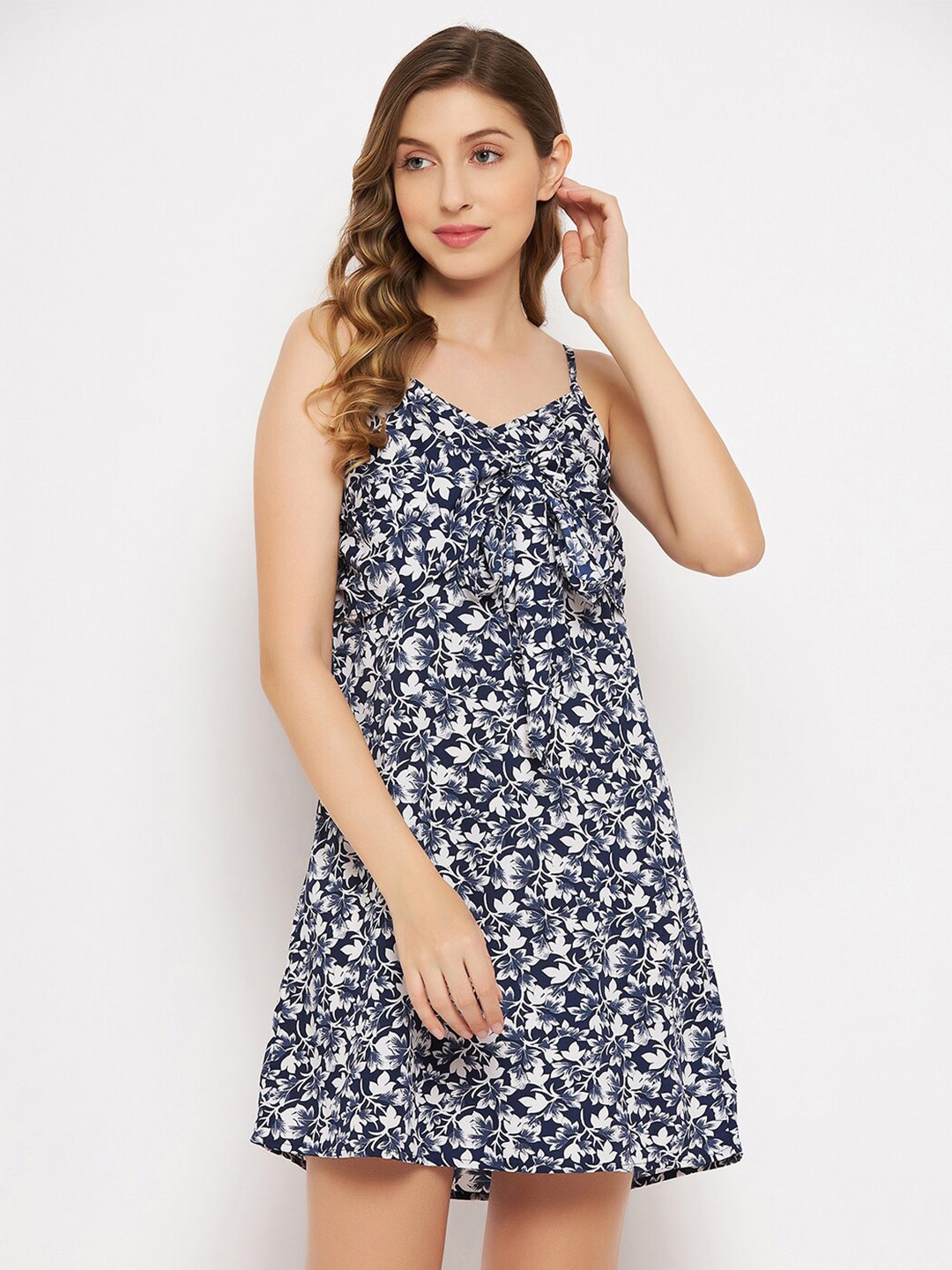 

Clovia Pretty Florals Resort Wear Crepe Dress, Blue