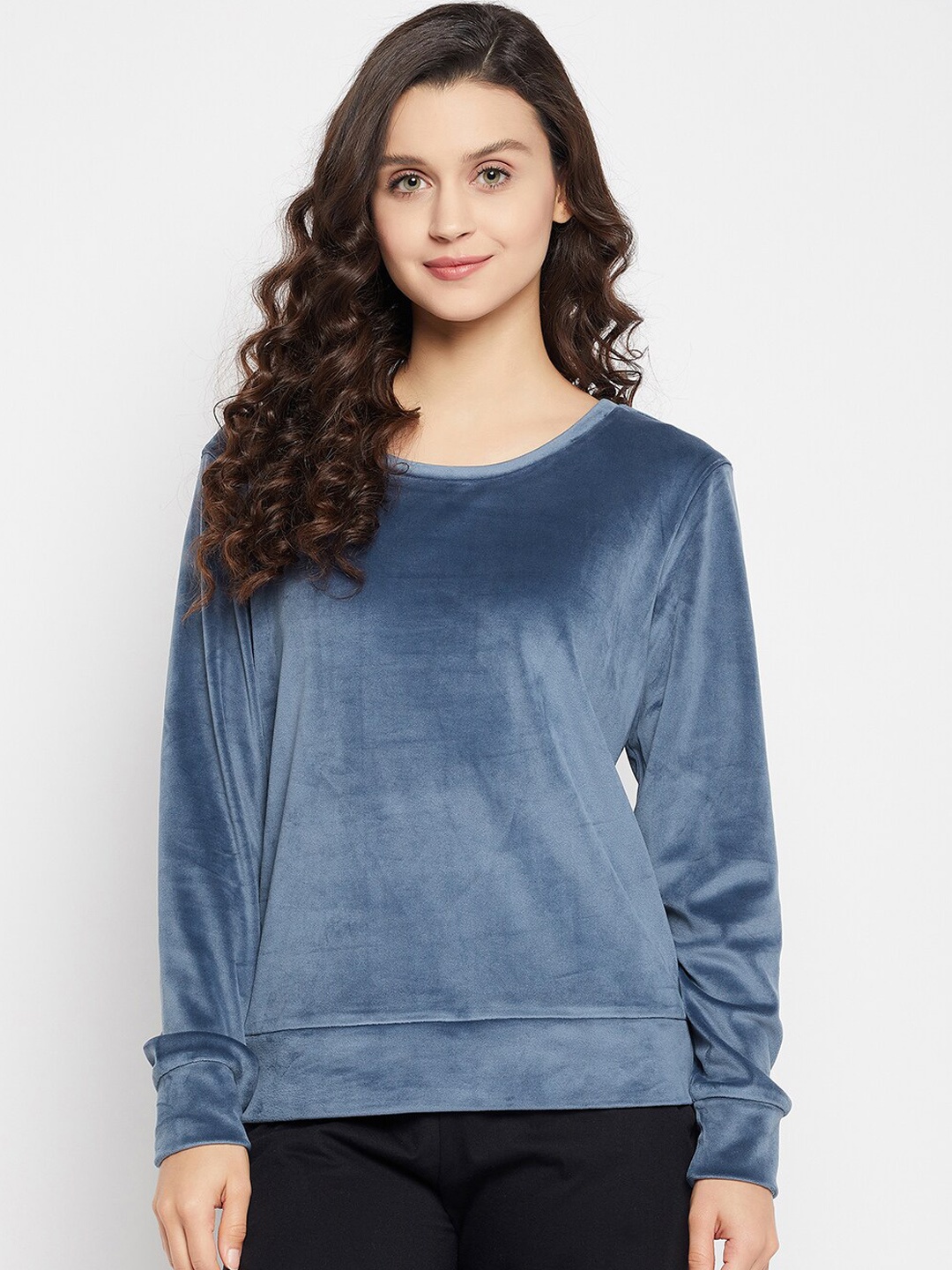 

Clovia Women Solid Lounge Sweatshirt, Blue