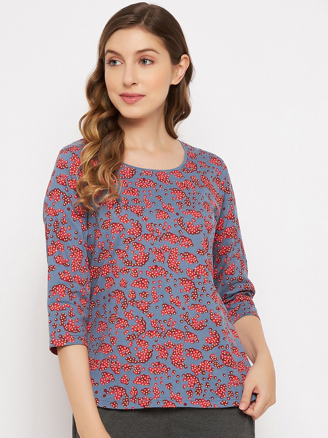 

Clovia Women Printed Pure Cotton Lounge T-Shirt, Blue