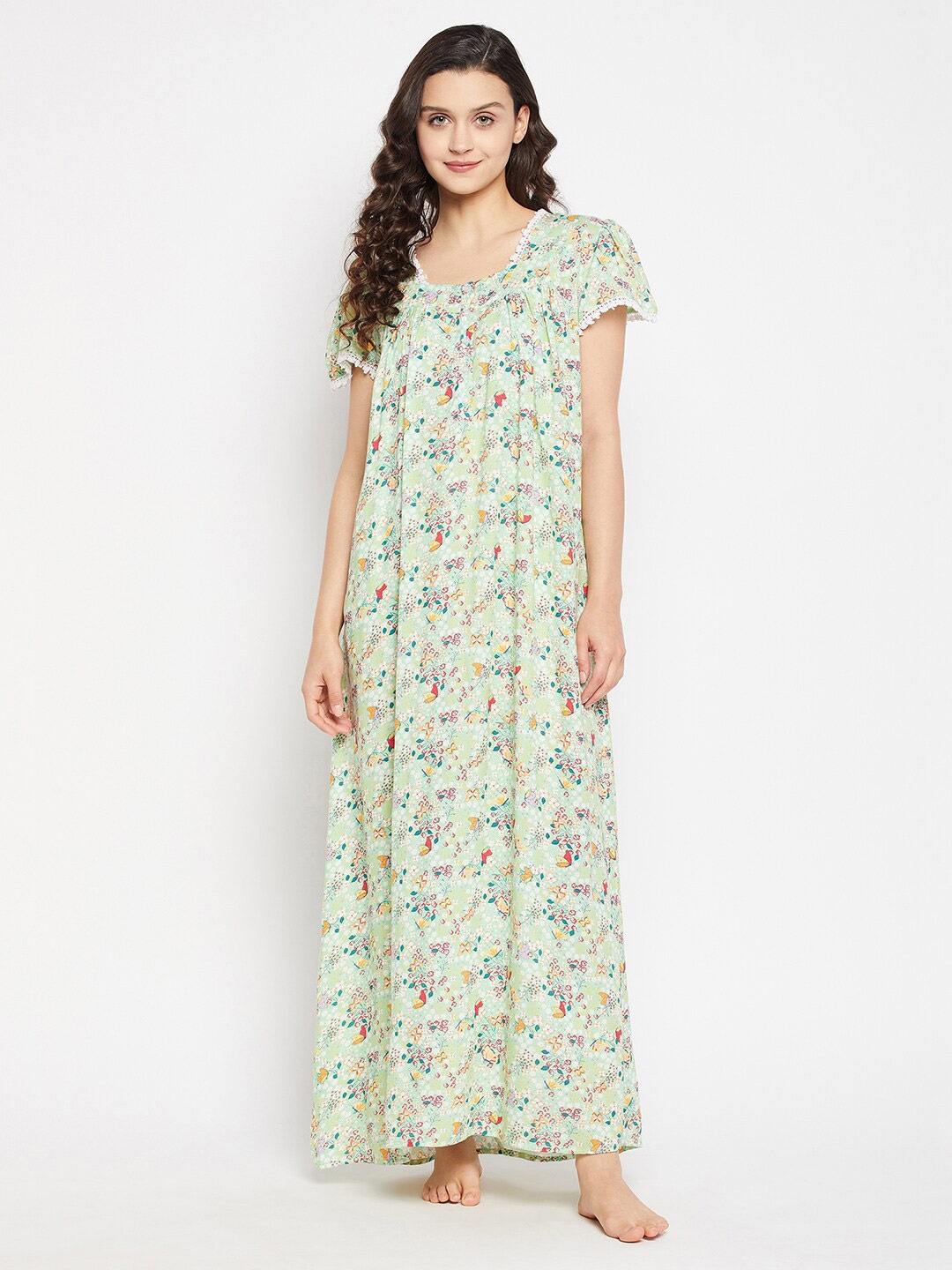 

Clovia Women Print Me Pretty Long Viscose Rayon Maxi Nightdress, Green