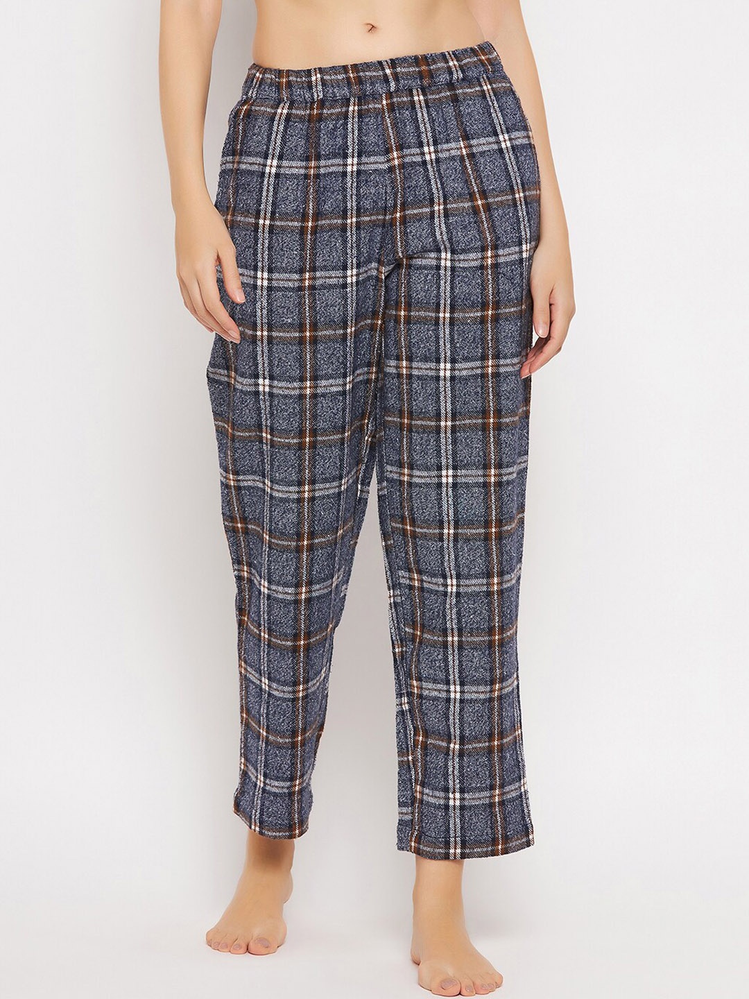 

Clovia Women Checked Lounge Pants, Navy blue