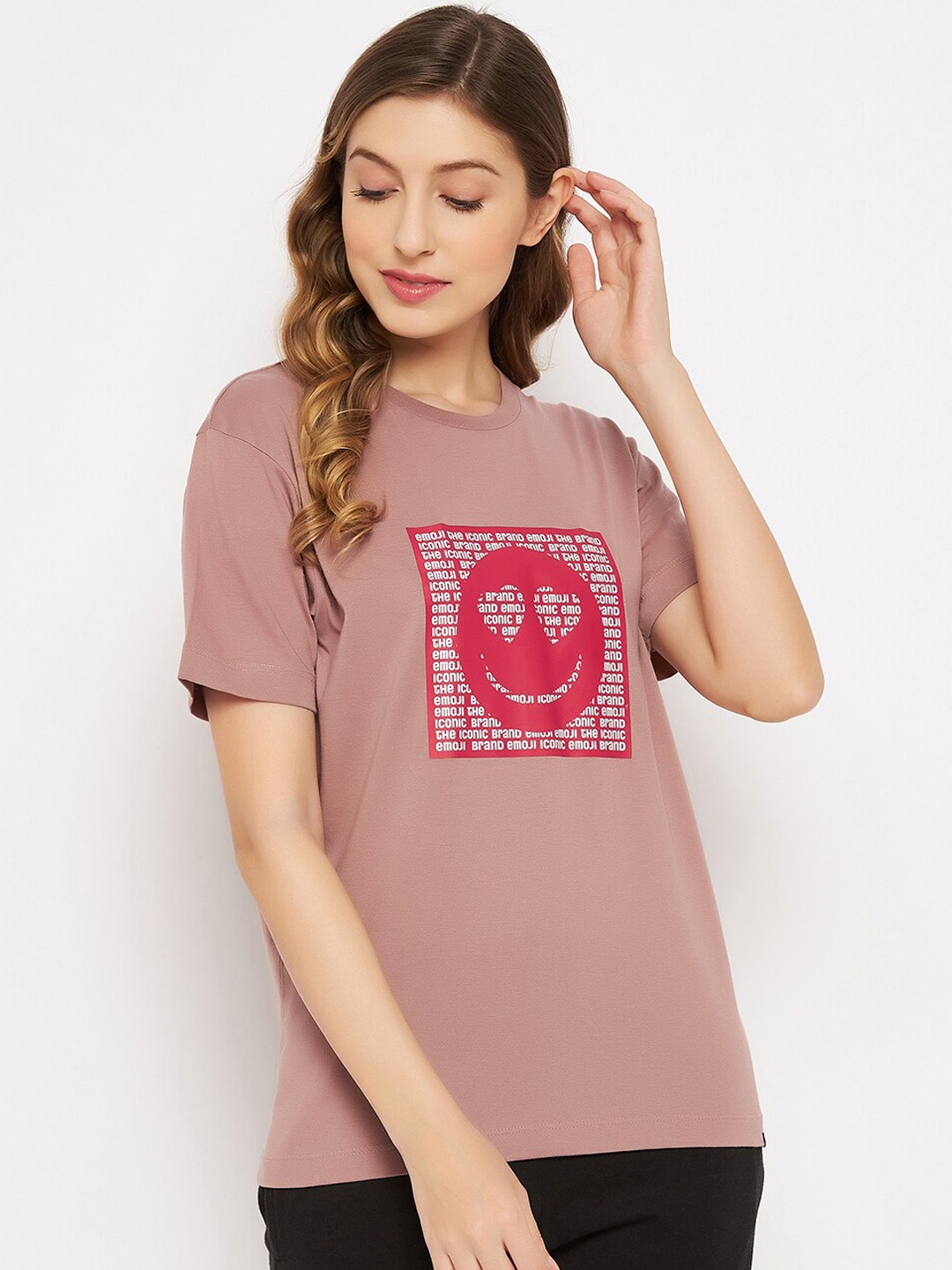 

Clovia Women Printed Pure Cotton Lounge T-shirts, Pink