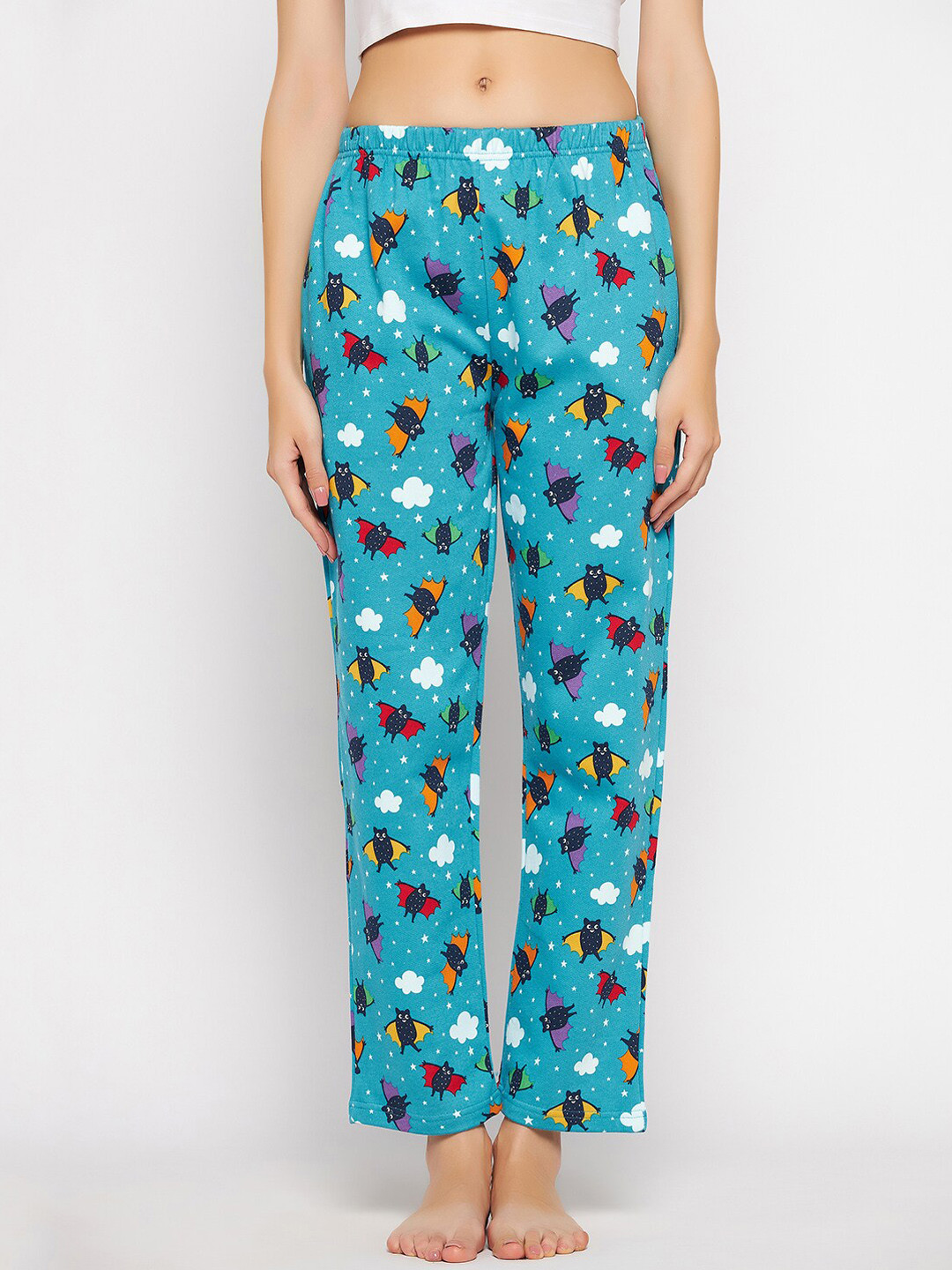 

Clovia Women Christmas Printed Fleece Lounge Pants, Blue
