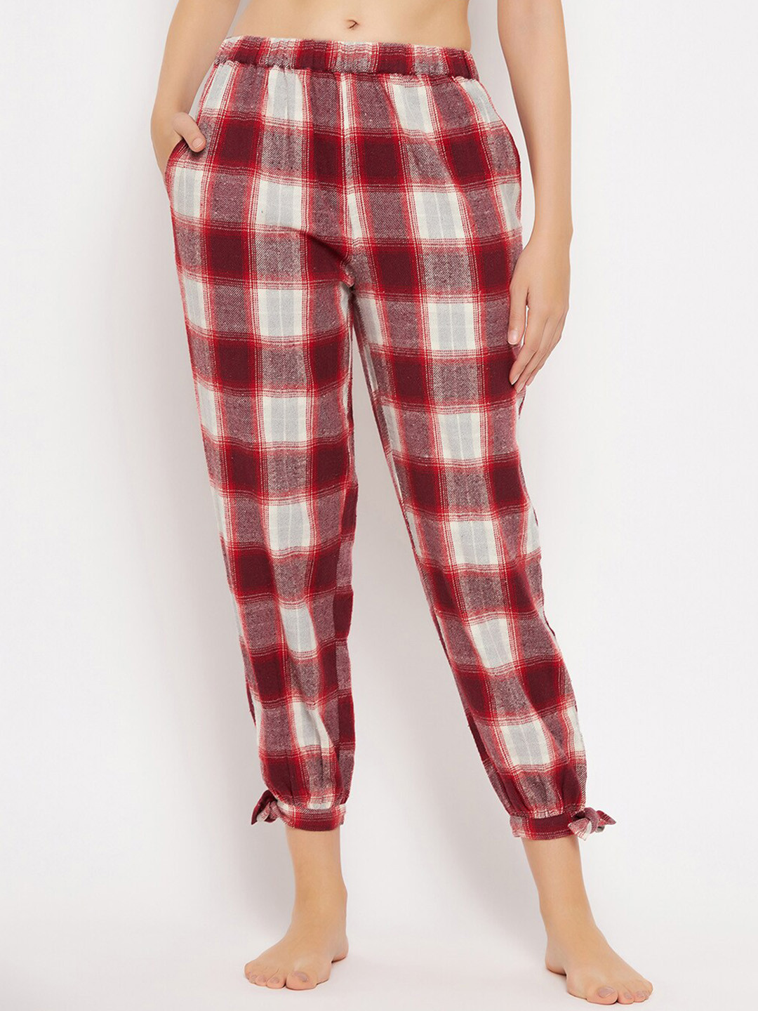 

Clovia Women Checked Lounge Joggers, Red