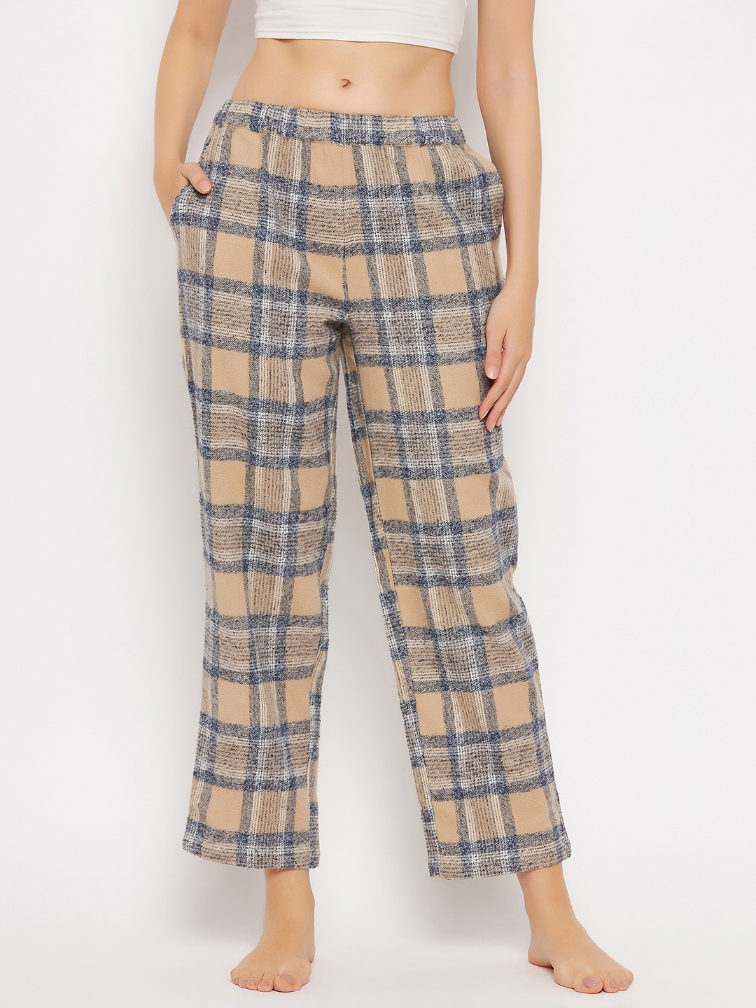 

Clovia Women Checked Lounge Pants, Beige