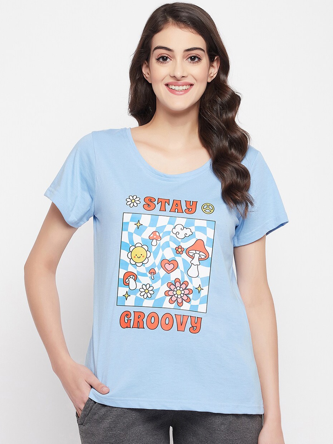 

Clovia Graphic & Text Print Top, Blue