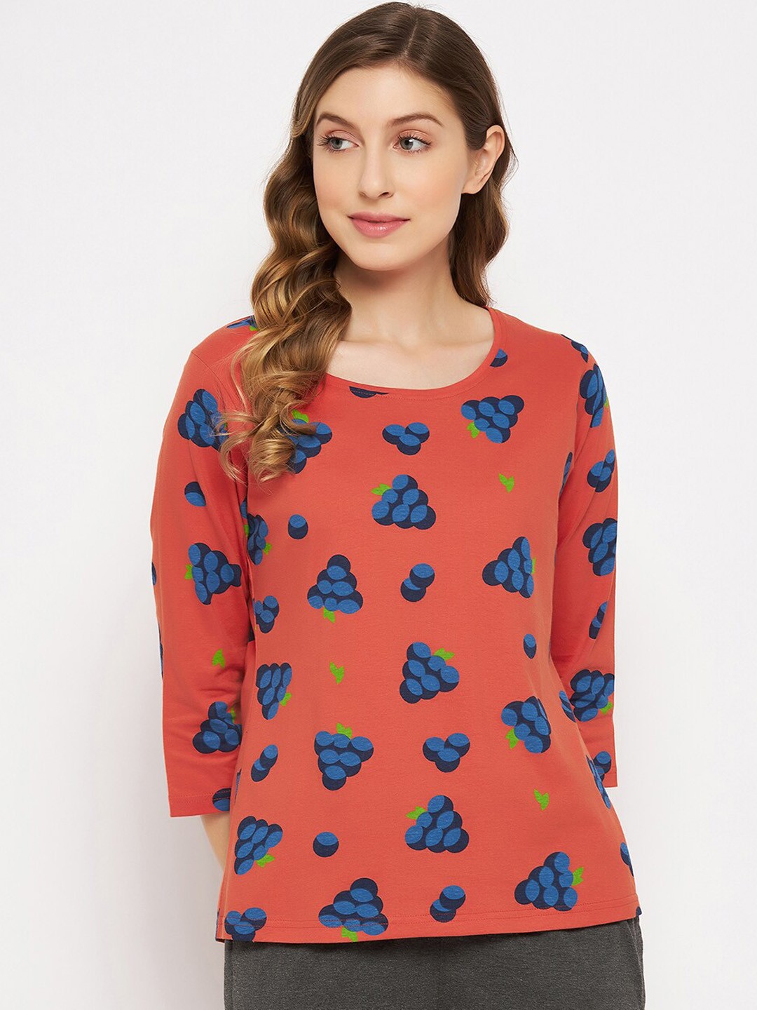

Clovia Women Printed Pure Cotton Lounge T-Shirt, Red