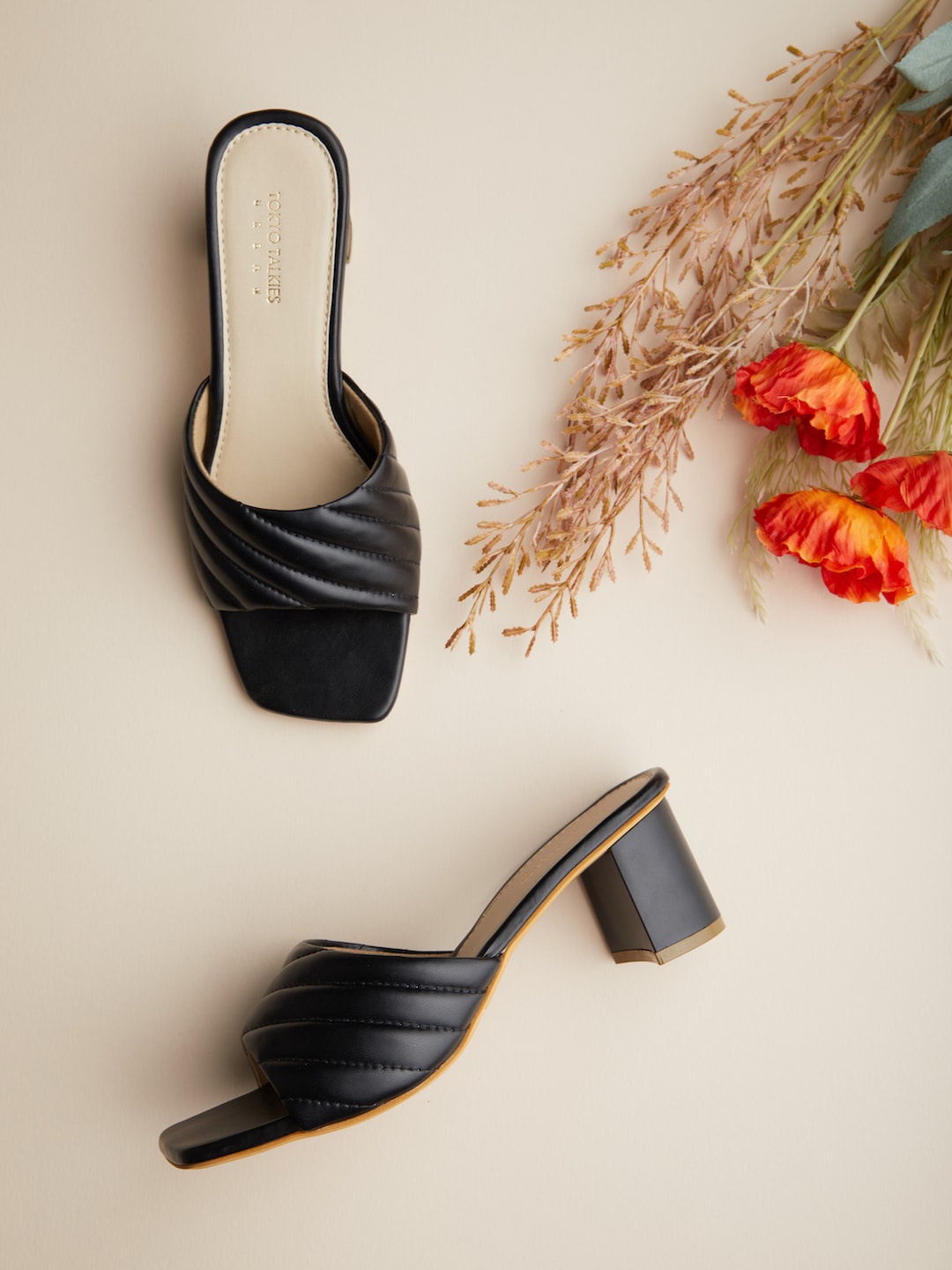 

Tokyo Talkies Textured Square Toe Block Heels, Black