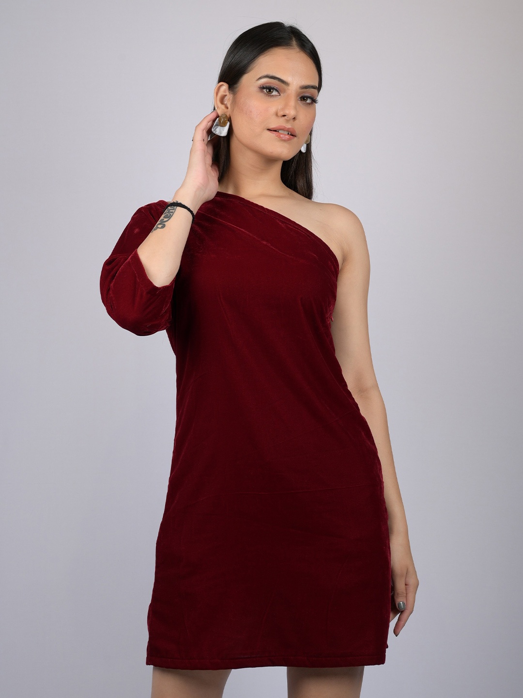 

OWO THE LABEL One Shoulder Velvet Sheath Dress, Maroon