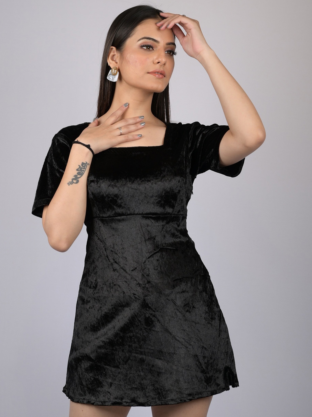 

OWO THE LABEL Velvet A-Line Mini Dress, Black