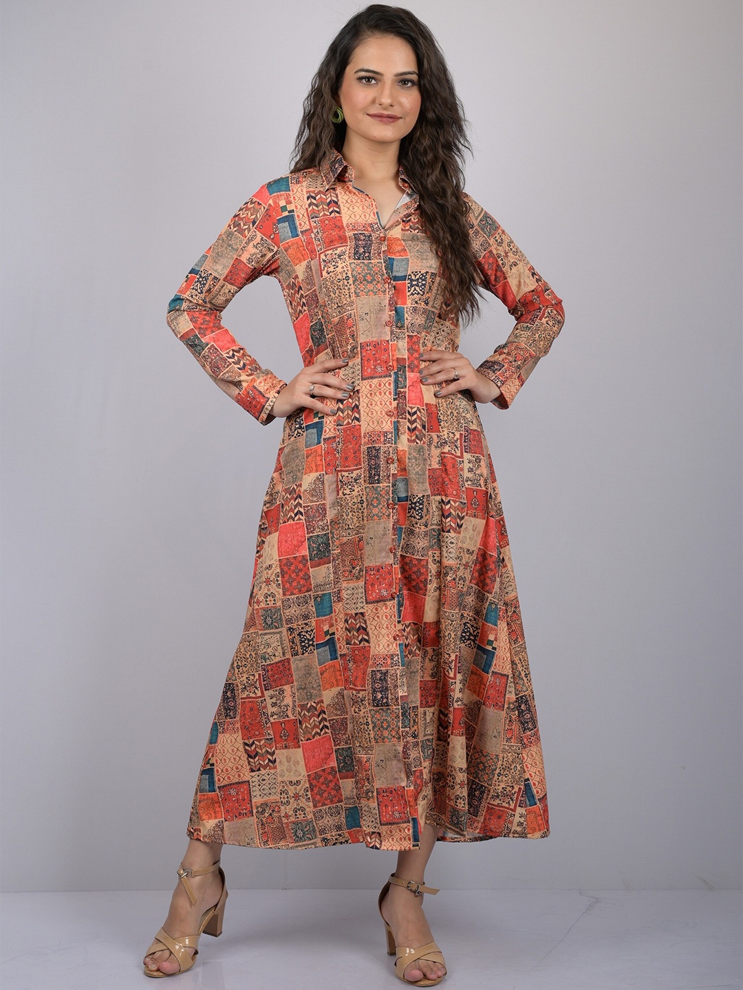 

OWO THE LABEL Satin Shirt Midi Dress, Multi