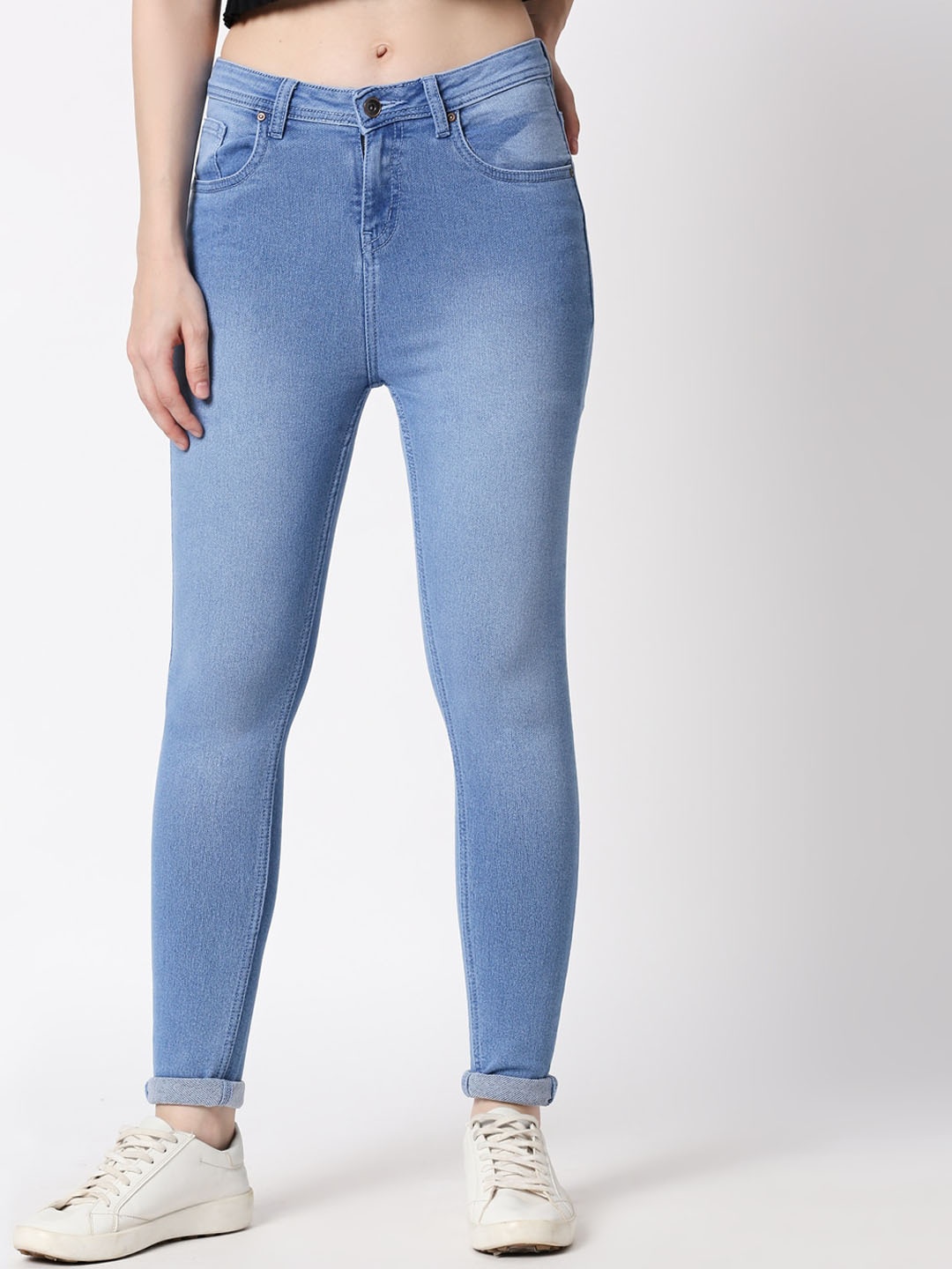 

High Star Women Blue Slim Fit High-Rise Low Distress Heavy Fade Stretchable Jeans