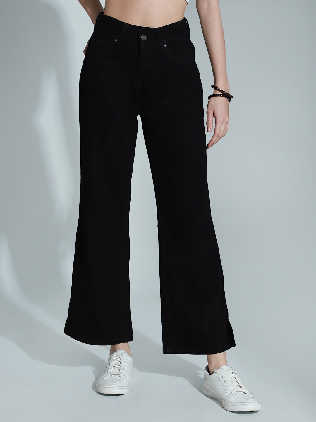 

High Star Women Black Straight Fit High-Rise Jeans