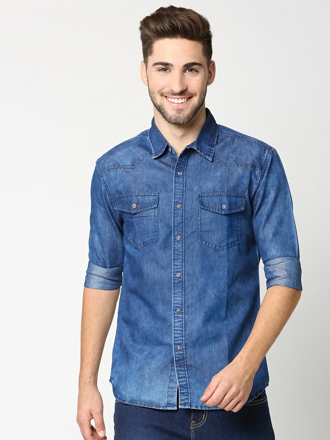 

High Star Men Solid Slim Fit Casual Shirt, Blue