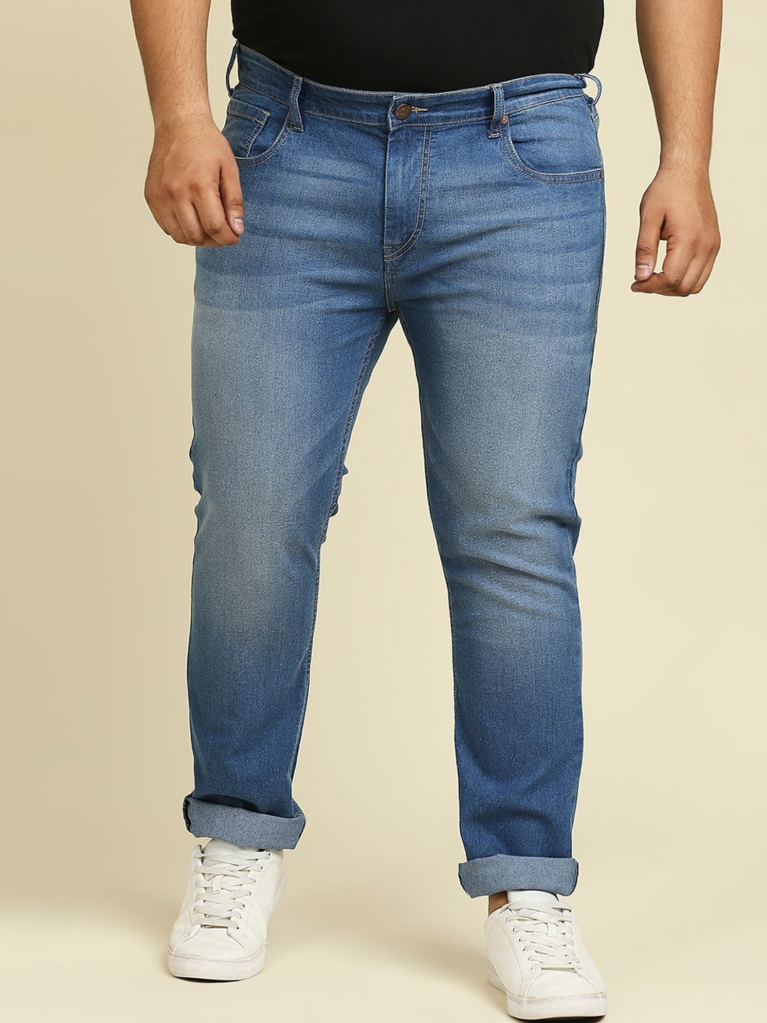 

Freeform by High Star Men Plus Size Slim Fit Light Fade Stretchable Cotton Jeans, Blue