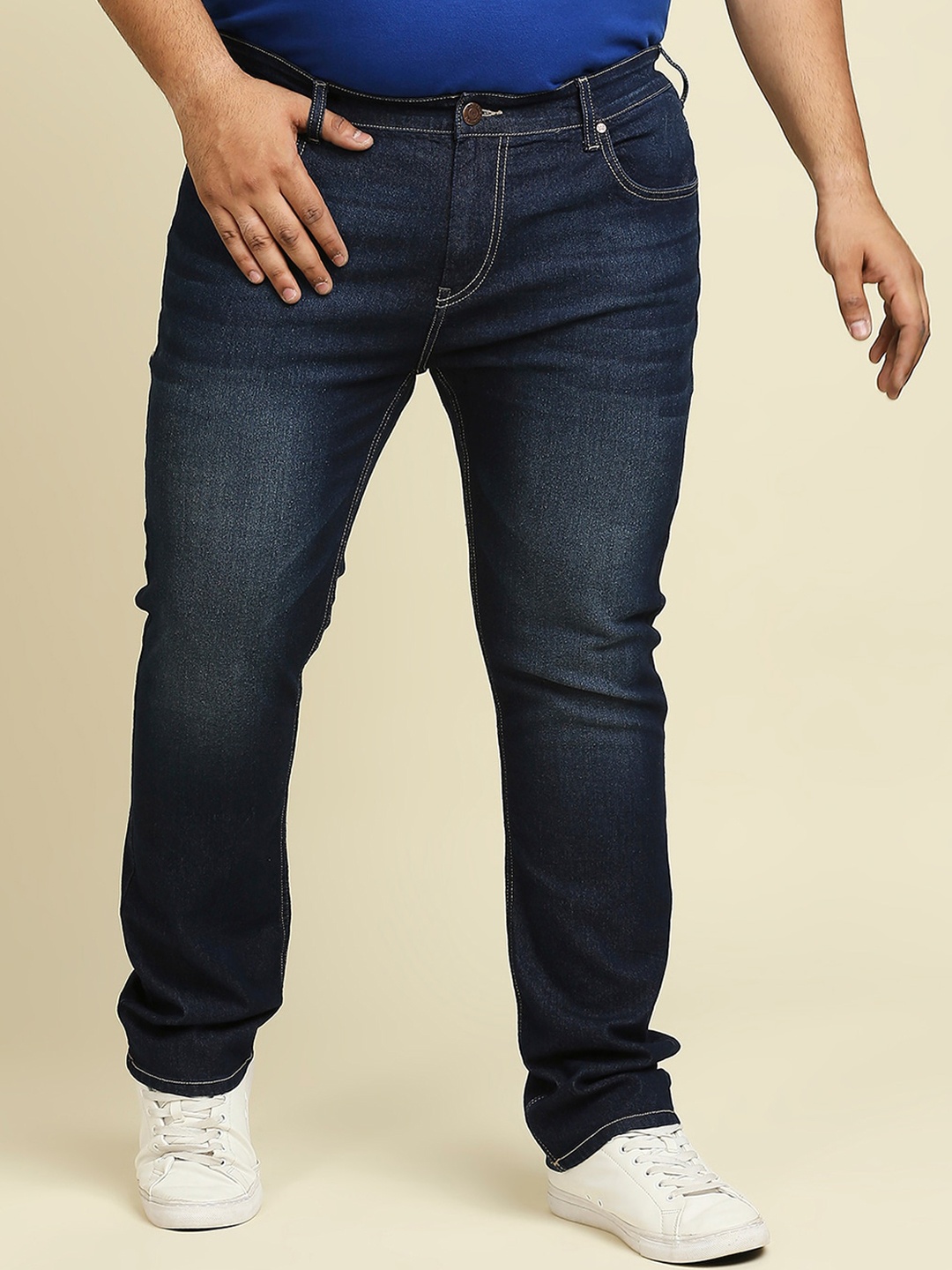 

Freeform by High Star Men Plus Size Slim Fit Light Fade Stretchable Cotton Jeans, Blue