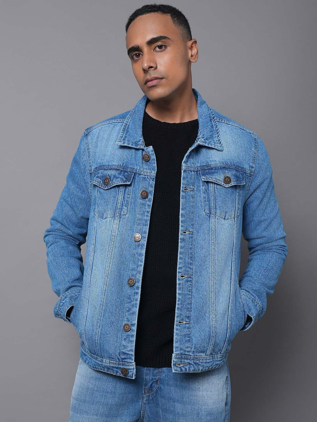 

High Star Men Washed Denim Jacket, Blue