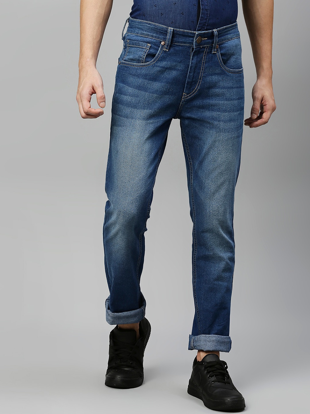 

High Star Men Slim Fit Light Fade Stretchable Jeans, Blue