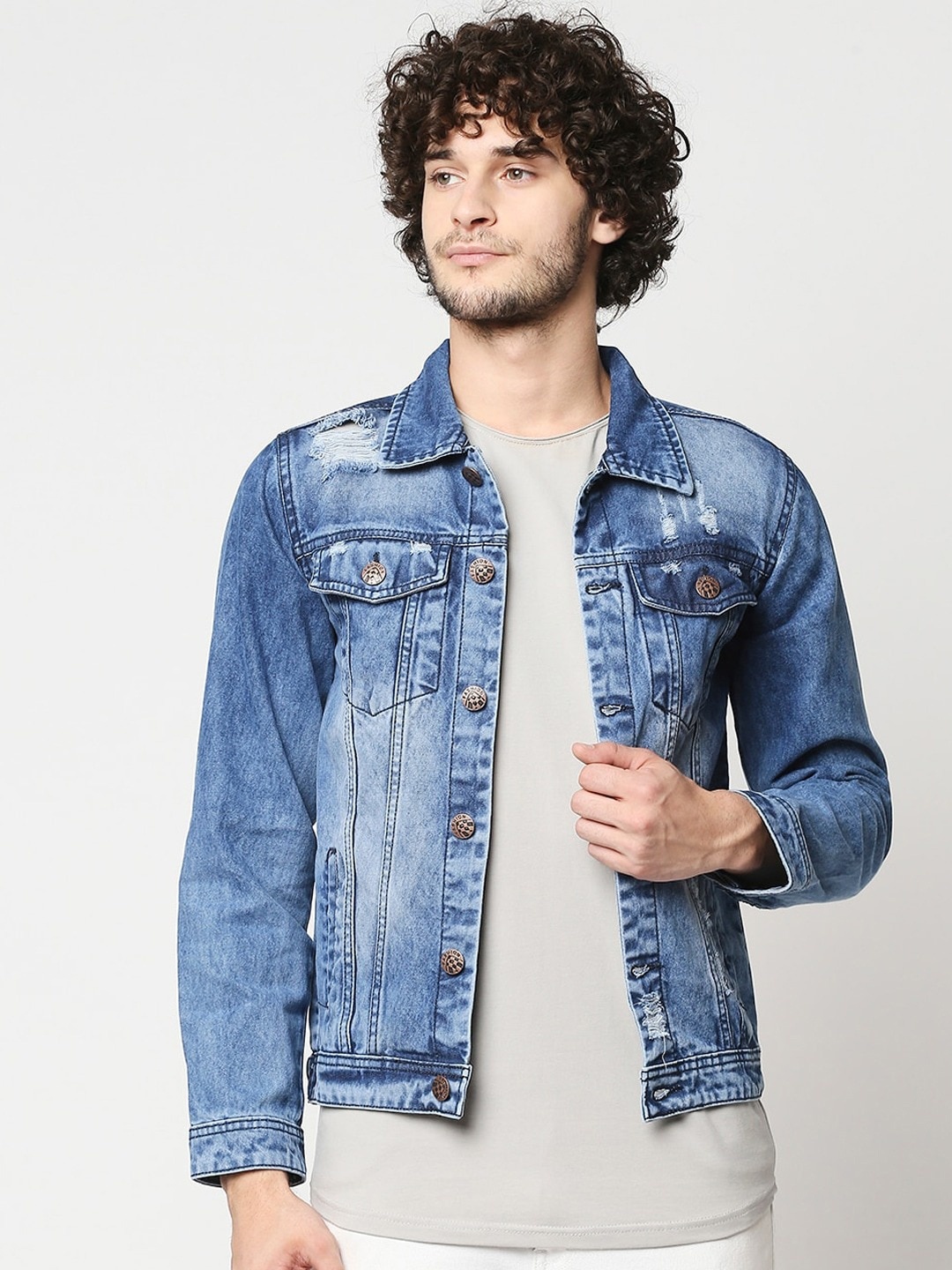 

High Star Men Washed Denim Jacket, Blue