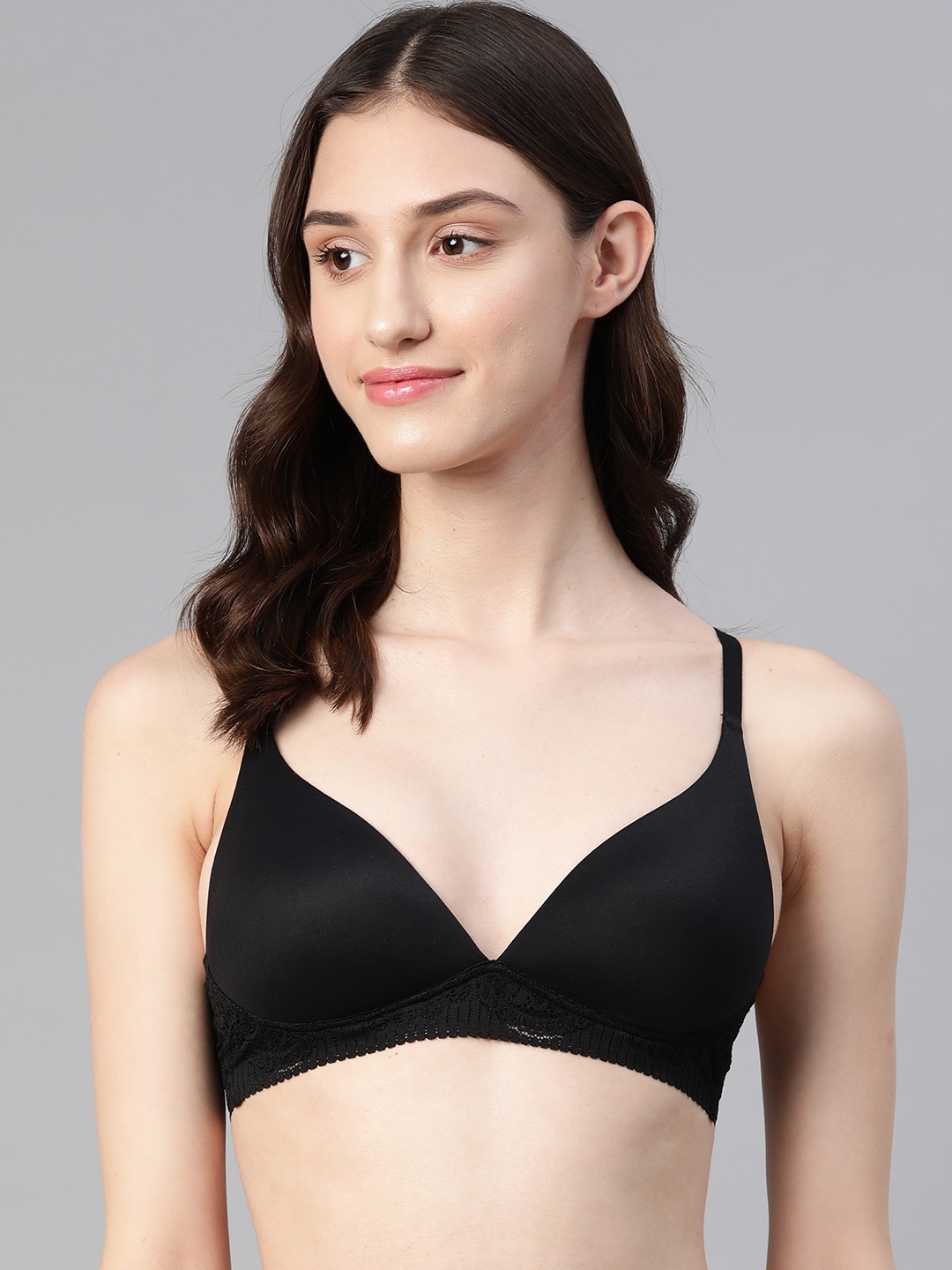 

Marks & Spencer Lace Insert Detail Body Soft Plunge Bra, Black