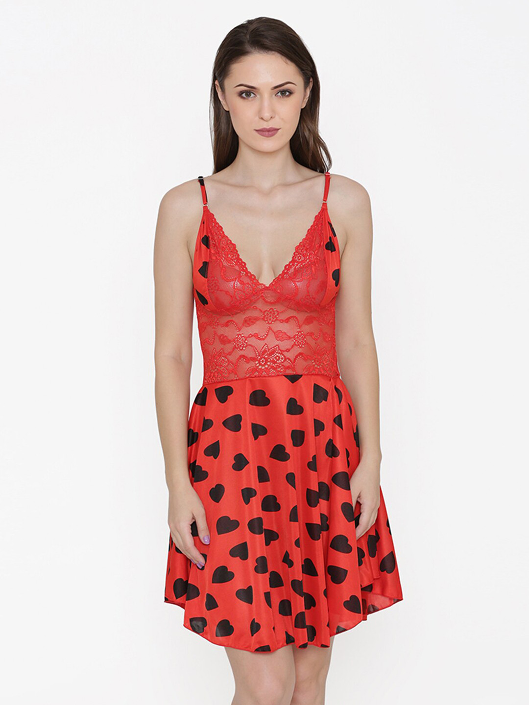 

N-Gal Satin Printed Baby Doll, Red