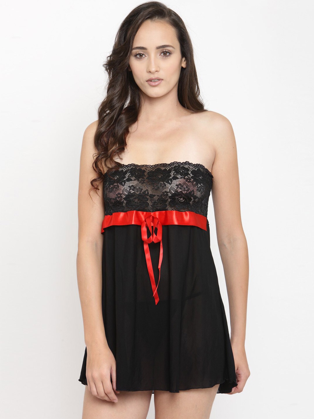 

N-Gal Strapless Sheer Baby Doll, Black